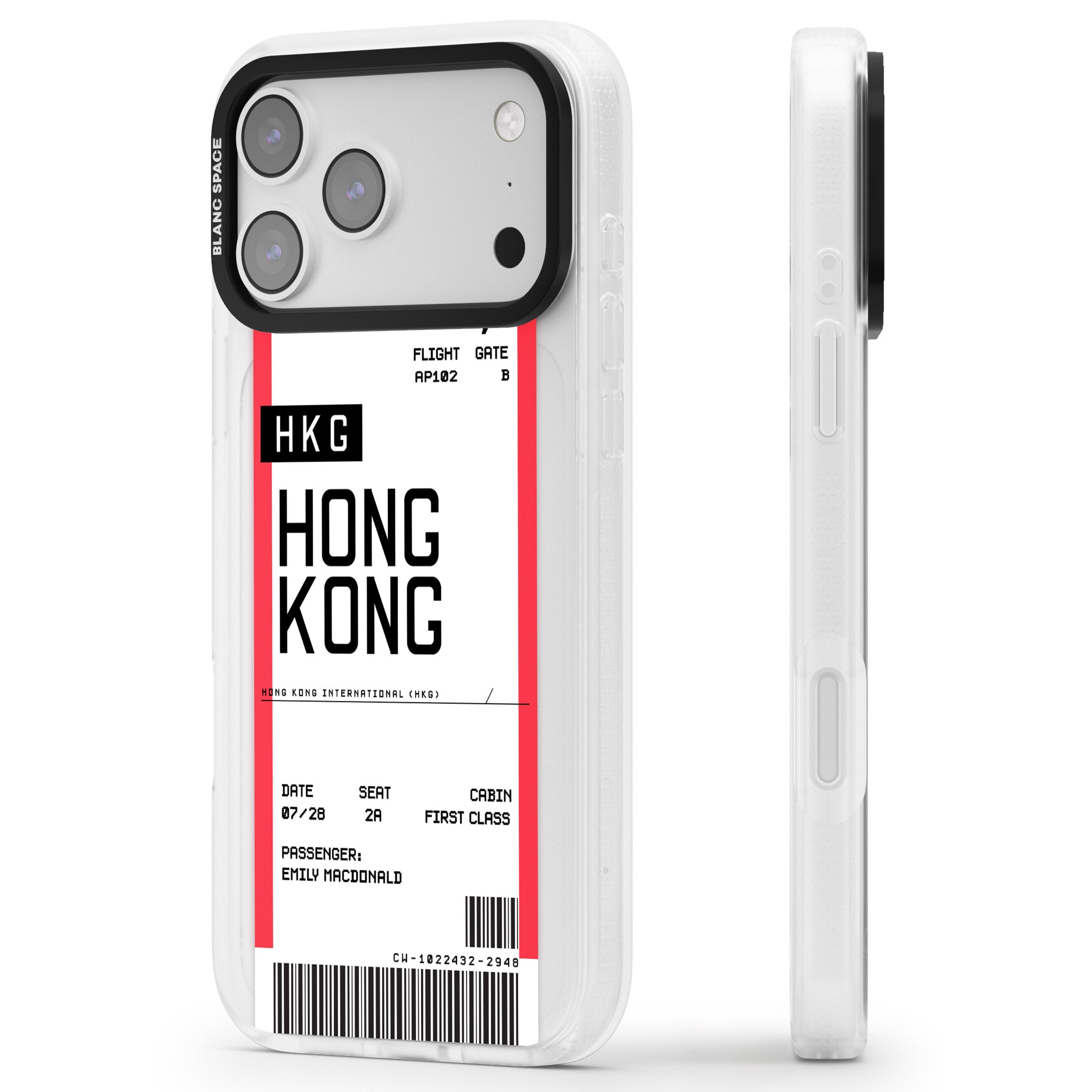 Personalised Hong Kong Boarding Pass iPhone 17 Pro Max Impact Air Clear Phone Case Side Profile