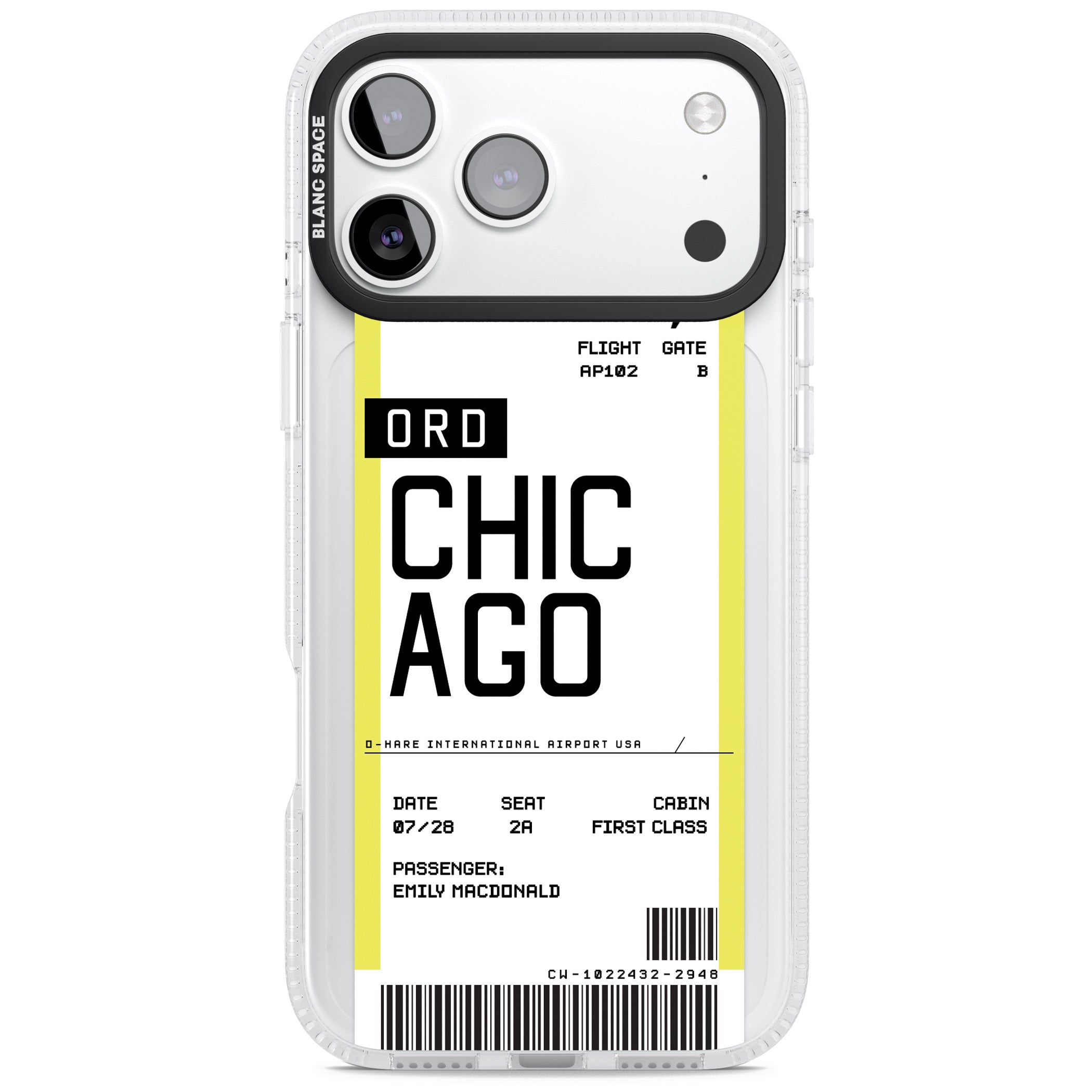 Personalised Chicago Boarding Pass iPhone 17 Pro Max Impact Air Clear Phone Case