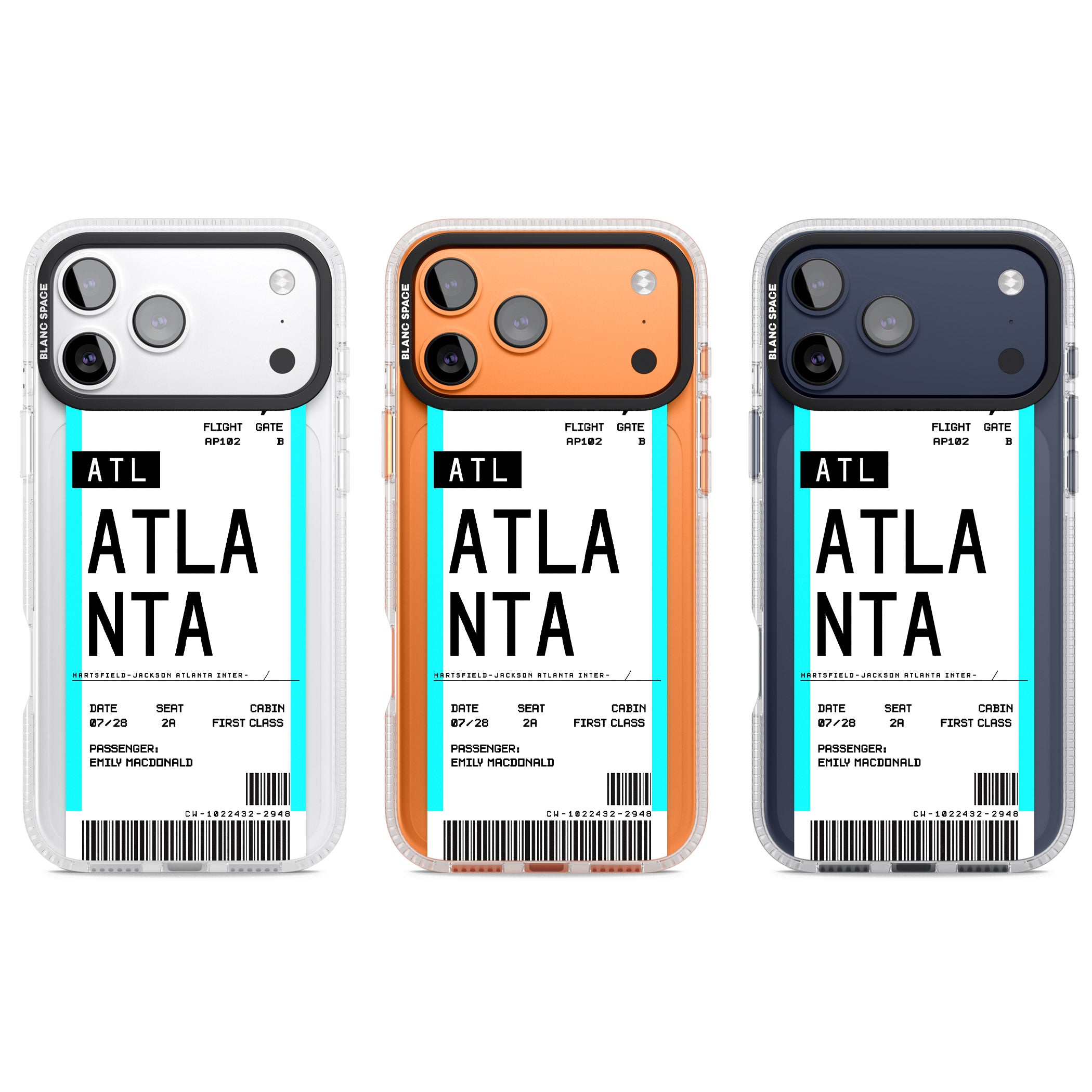 Personalised Atlanta Boarding Pass iPhone 17 Pro Impact Air Clear Phone Case APT Impact Protection