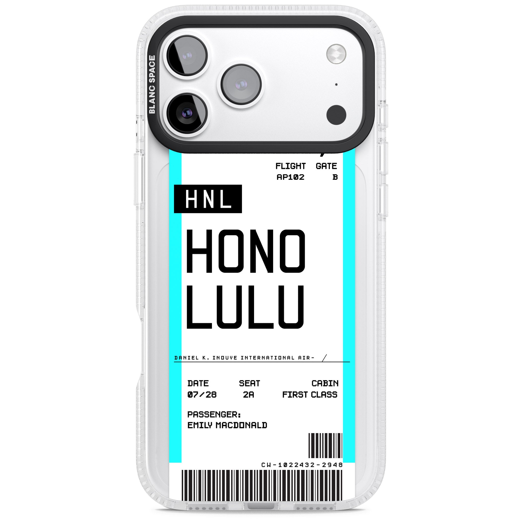 Personalised Honolulu Boarding Pass iPhone 17 Pro Max Impact Air Clear Phone Case