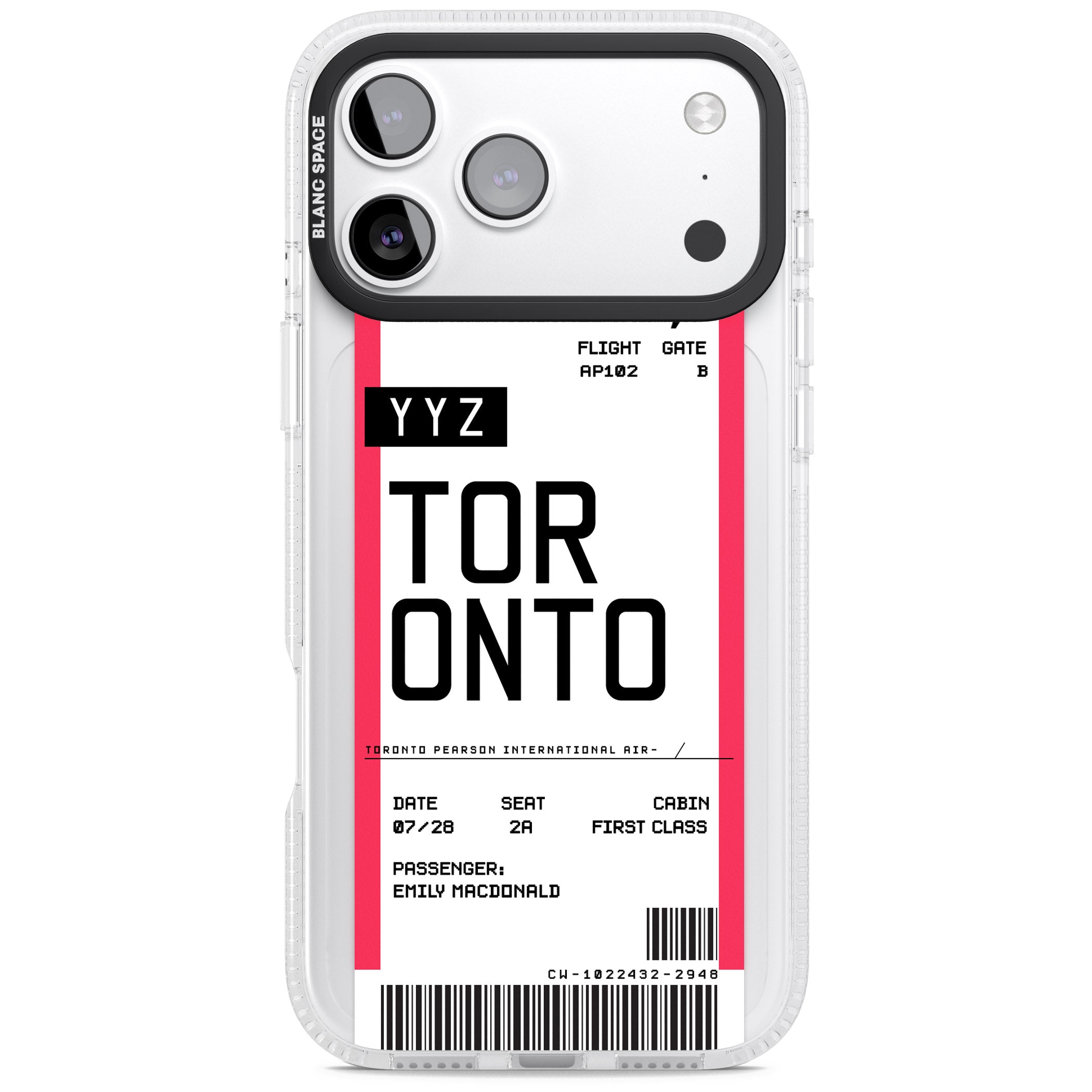 Personalised Toronto Boarding Pass iPhone 17 Pro Max Impact Air Clear Phone Case
