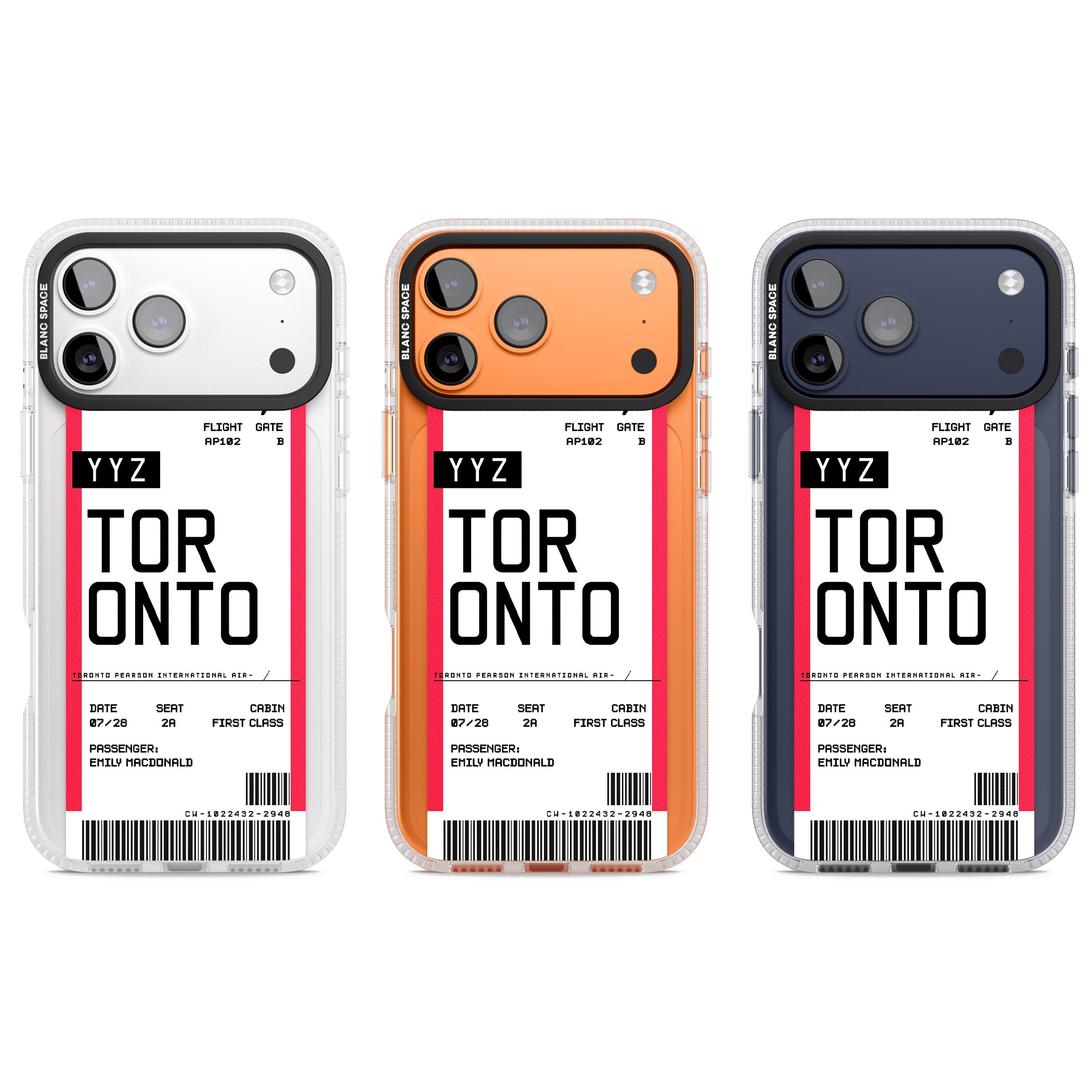 Personalised Toronto Boarding Pass iPhone 17 Pro Impact Air Clear Phone Case APT Impact Protection