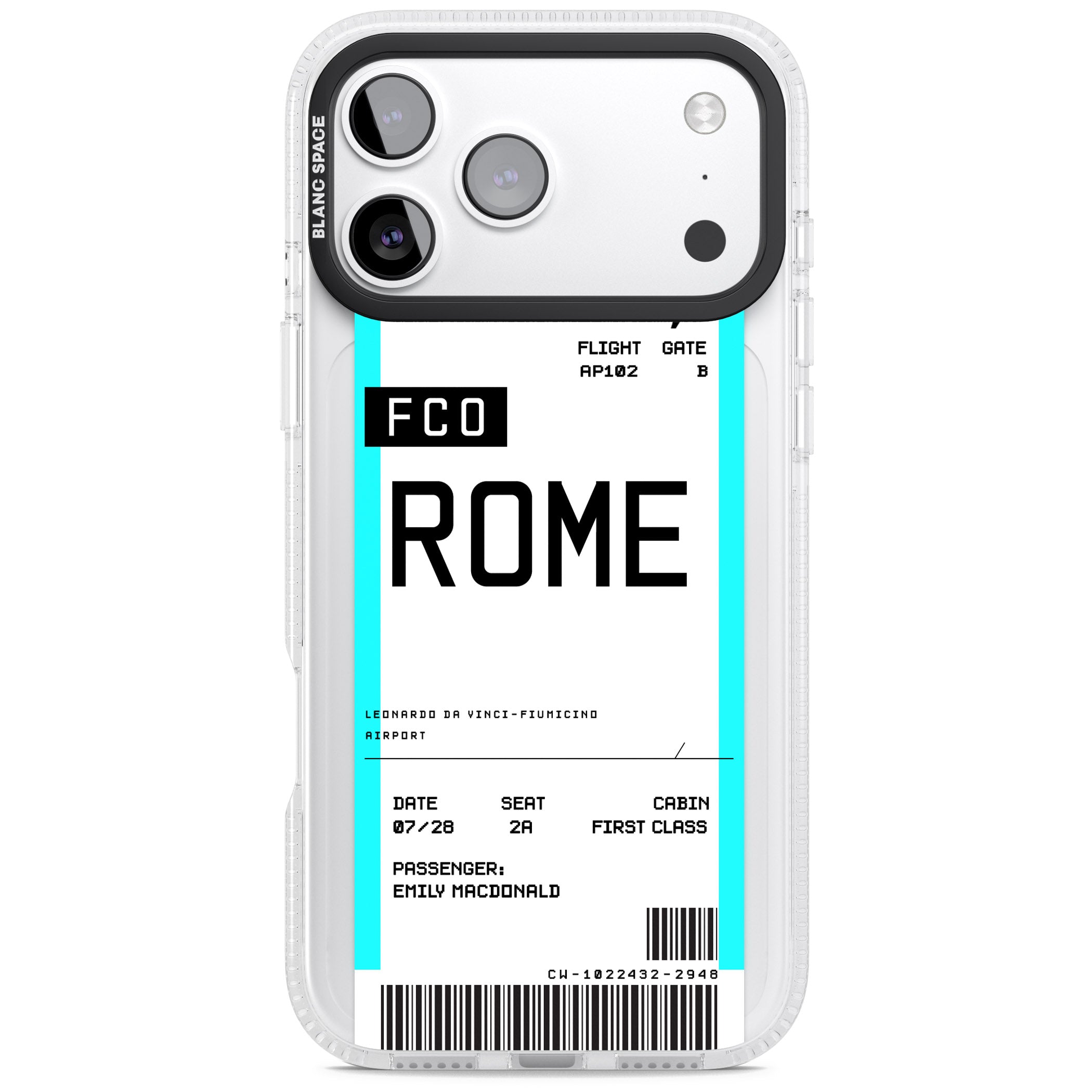 Personalised Rome Boarding Pass iPhone 17 Pro Max Impact Air Clear Phone Case
