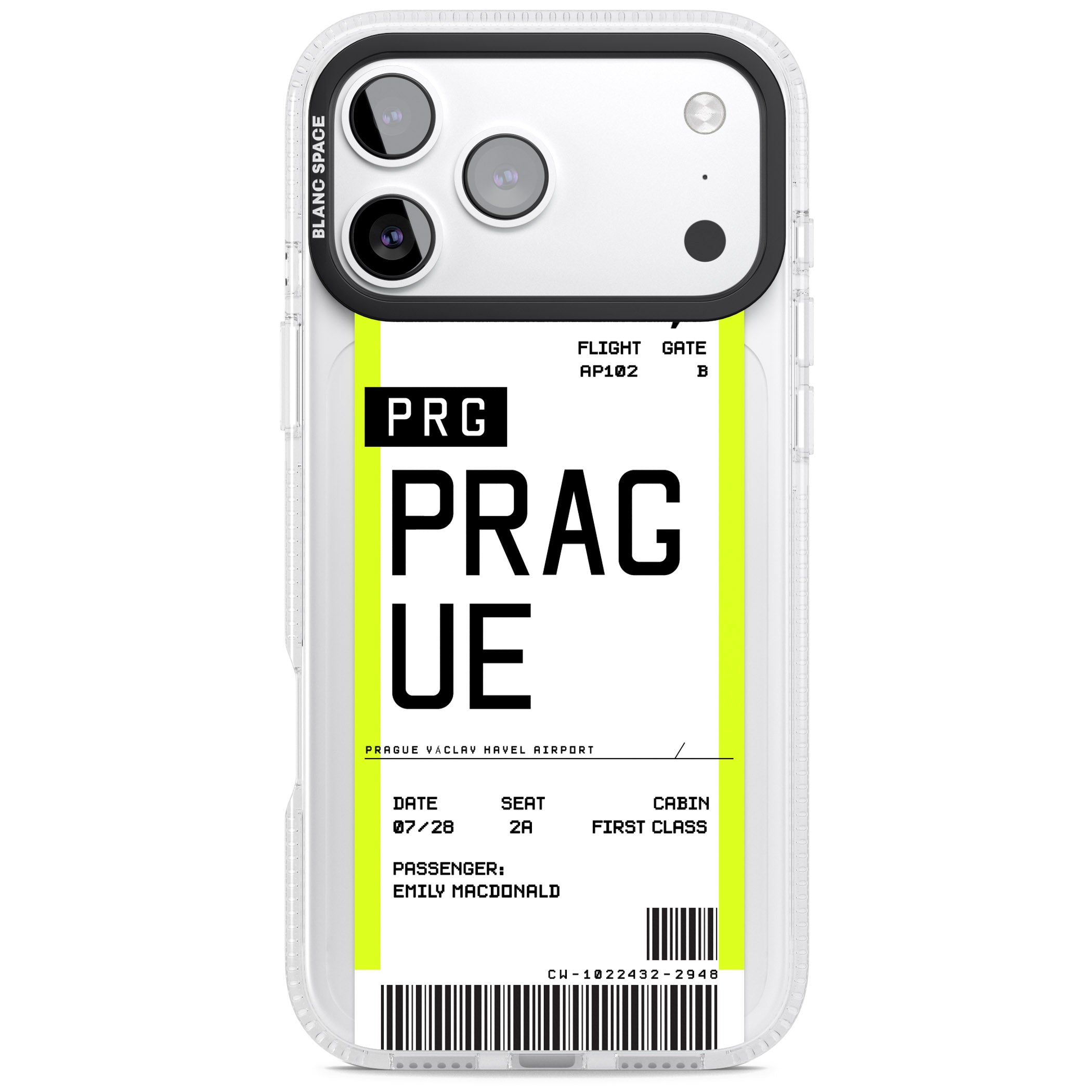 Personalised Prague Boarding Pass iPhone 17 Pro Max Impact Air Clear Phone Case