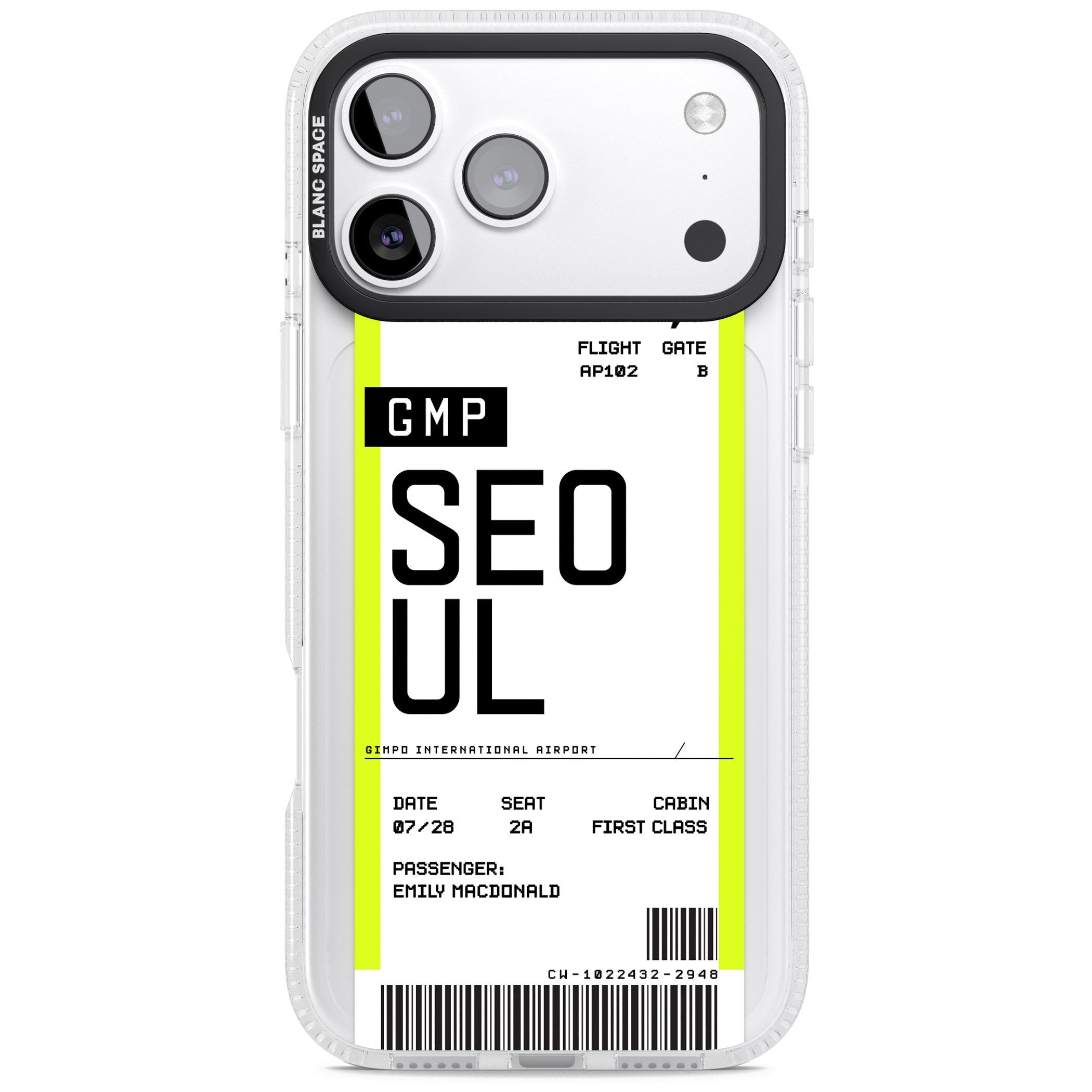 Personalised Seoul Boarding Pass iPhone 17 Pro Max Impact Air Clear Phone Case