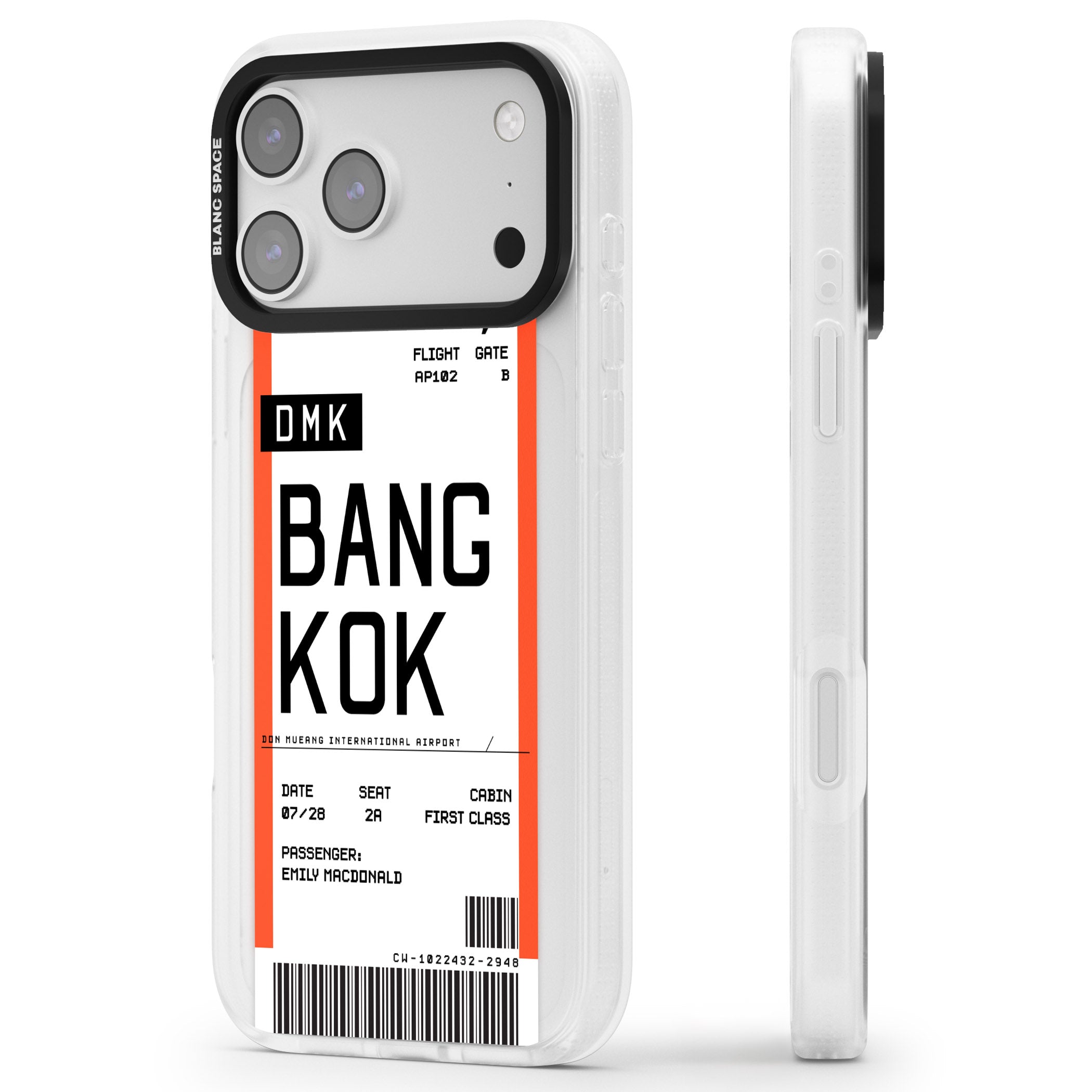 Personalised Bangkok Boarding Pass iPhone 17 Pro Max Impact Air Clear Phone Case Side Profile