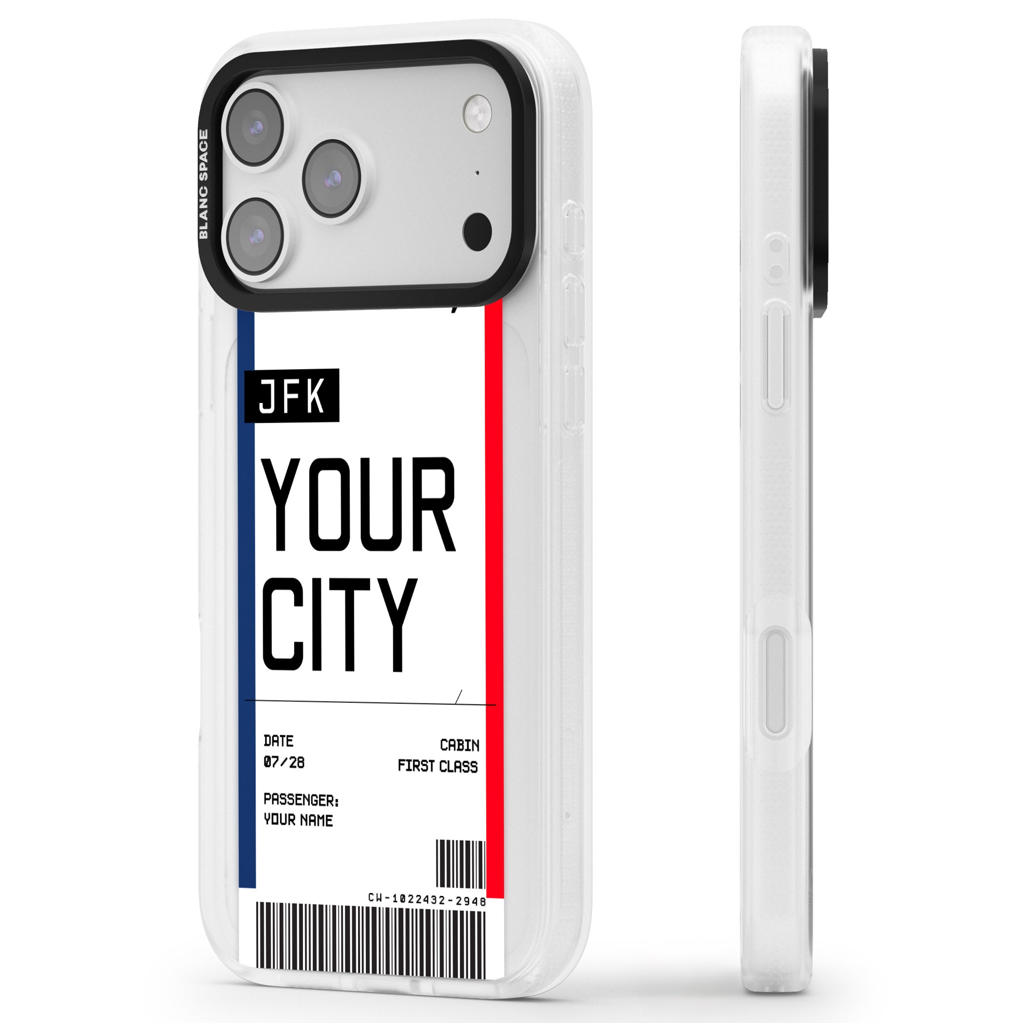 Personalised Create Your Own Boarding Pass Ticket iPhone 17 Pro Max Impact Air Clear Phone Case Side Profile