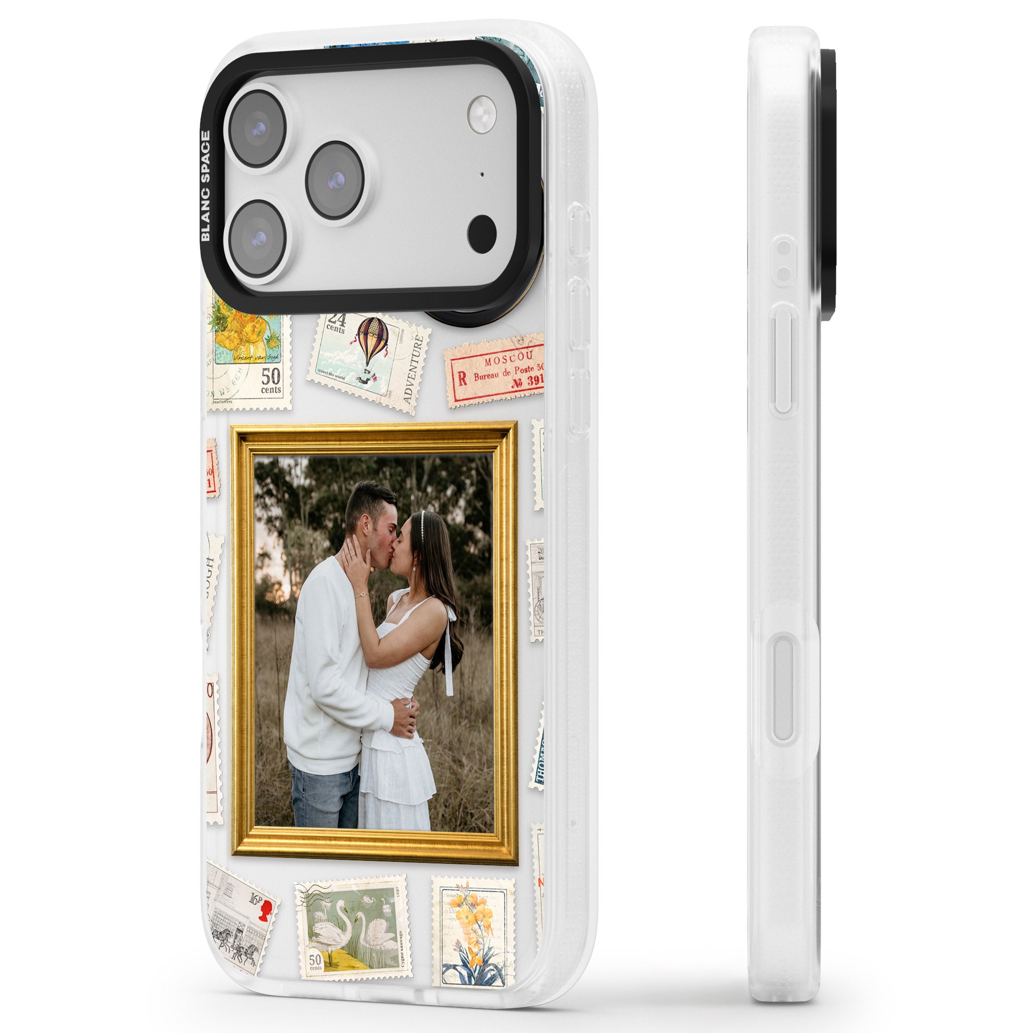 Personalised Vintage Photo Frame Collage iPhone 17 Pro Max Impact Air Clear Phone Case Side Profile