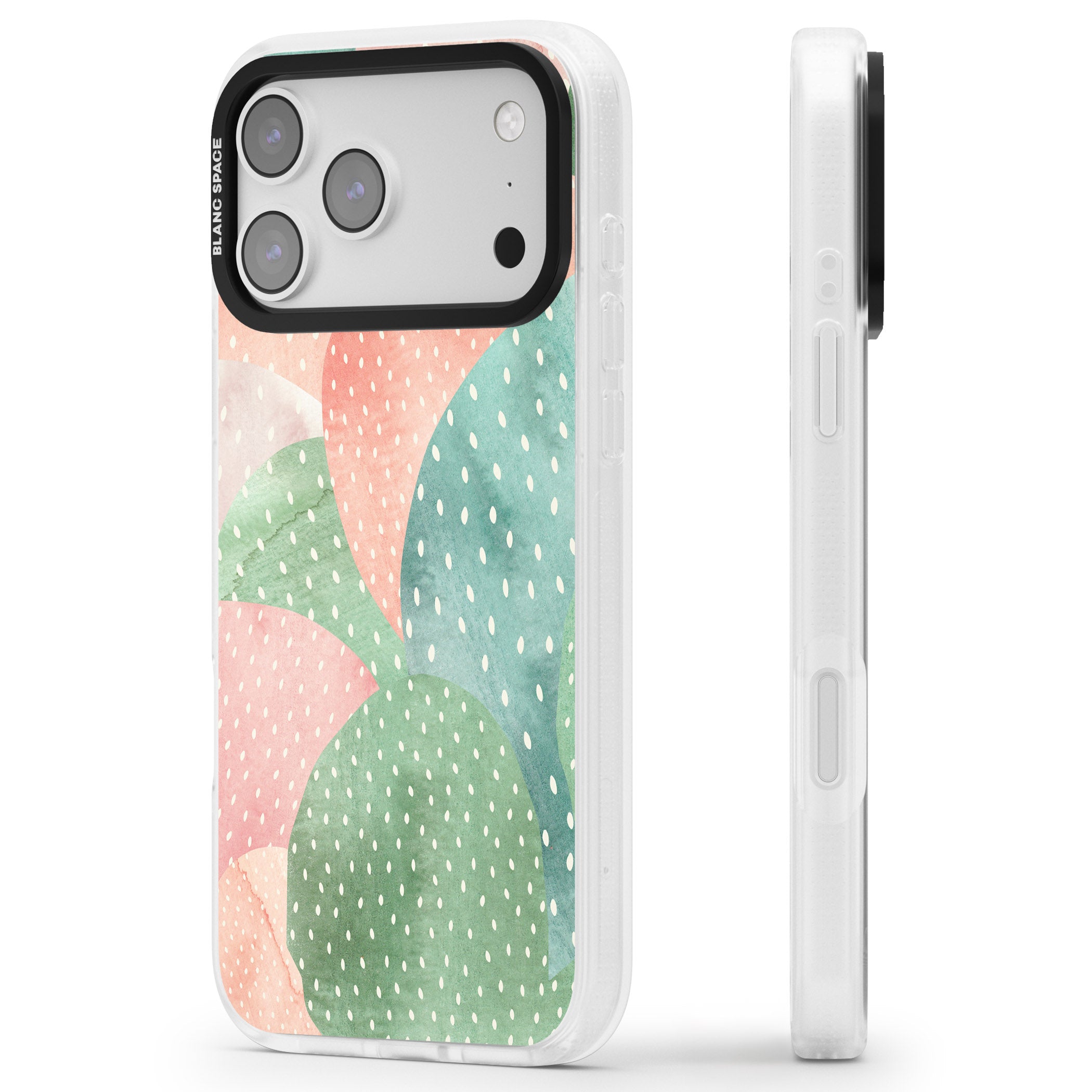 Pastel Cacti Pattern iPhone 17 Pro Max Impact Air Clear Phone Case Side Profile