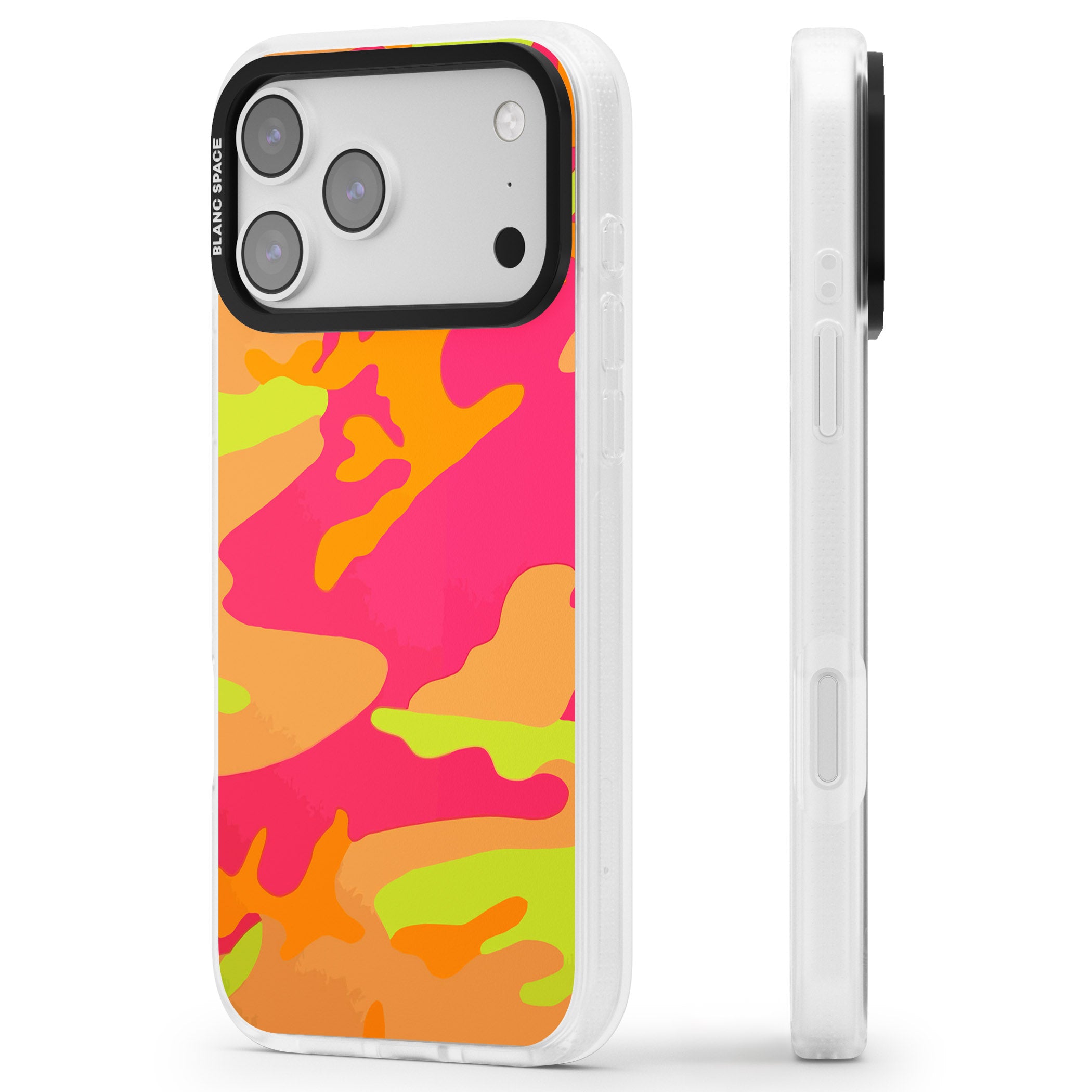 Neon Camo iPhone 17 Pro Max Impact Air Clear Phone Case Side Profile