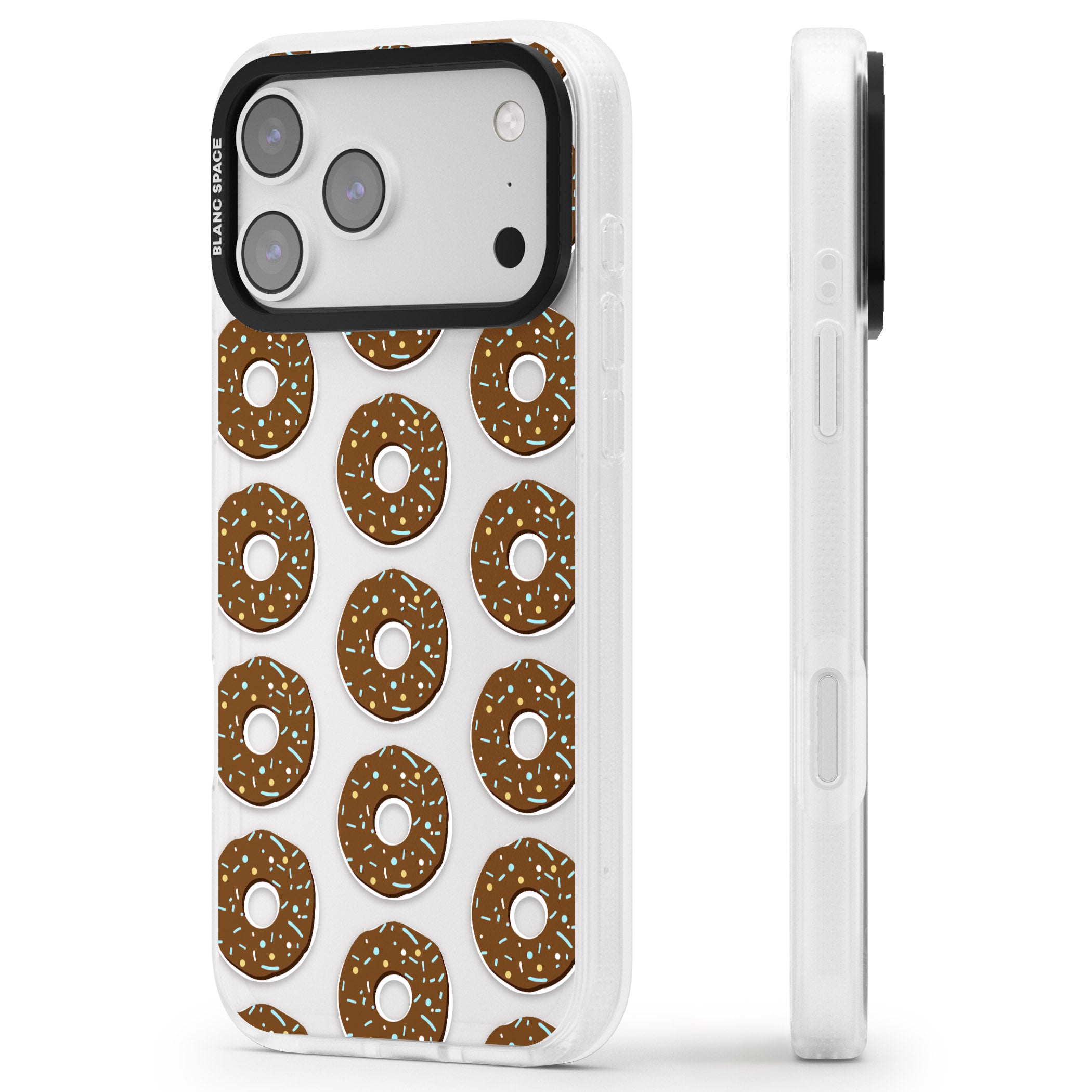 Chocolate Donut Pattern iPhone 17 Pro Max Impact Air Clear Phone Case Side Profile