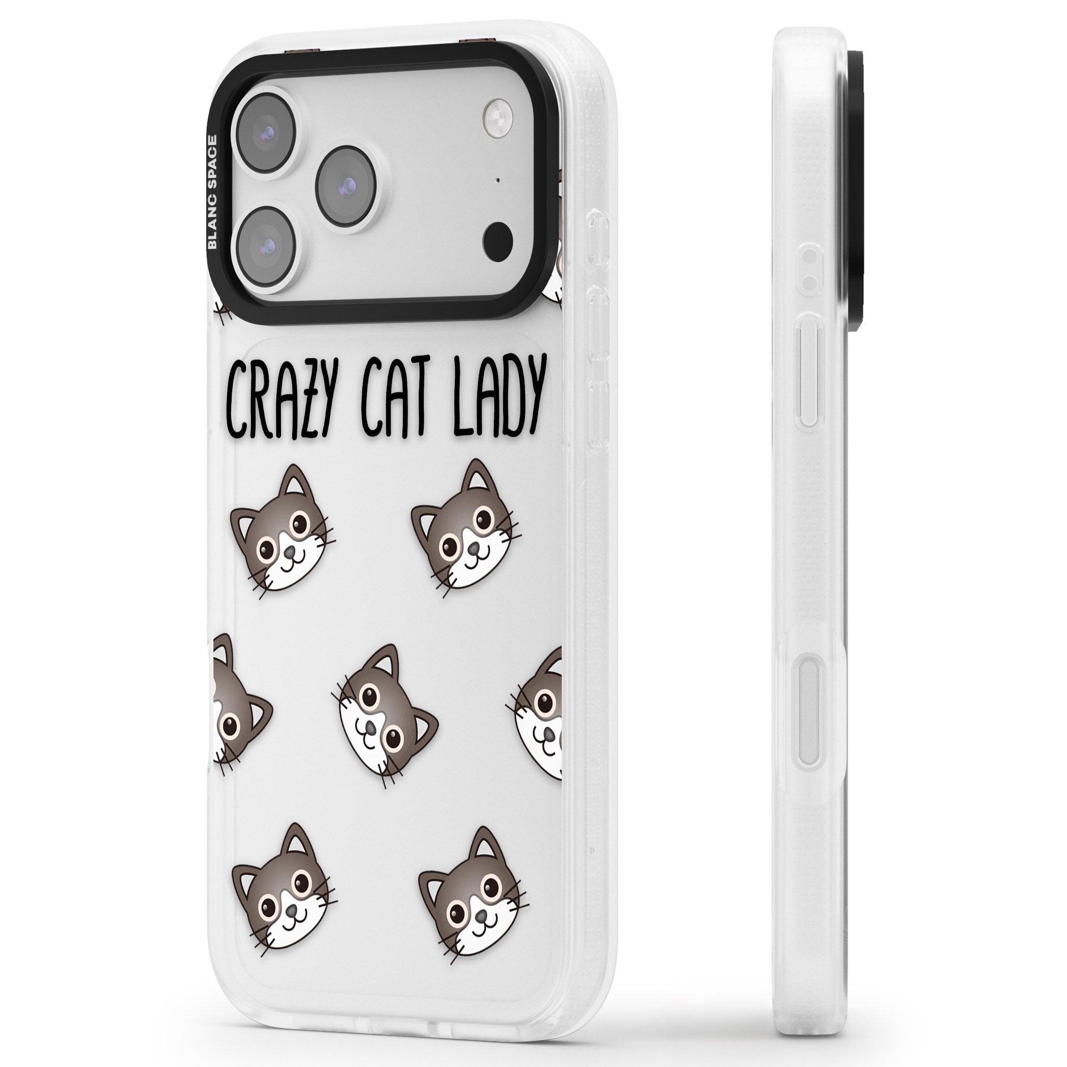 Crazy Cat Lady iPhone 17 Pro Max Impact Air Clear Phone Case Side Profile