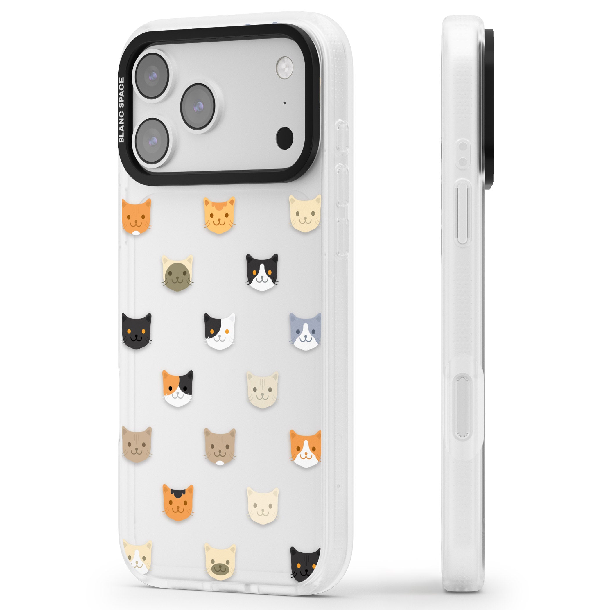 Cute Cat Face Transparent iPhone 17 Pro Max Impact Air Clear Phone Case Side Profile