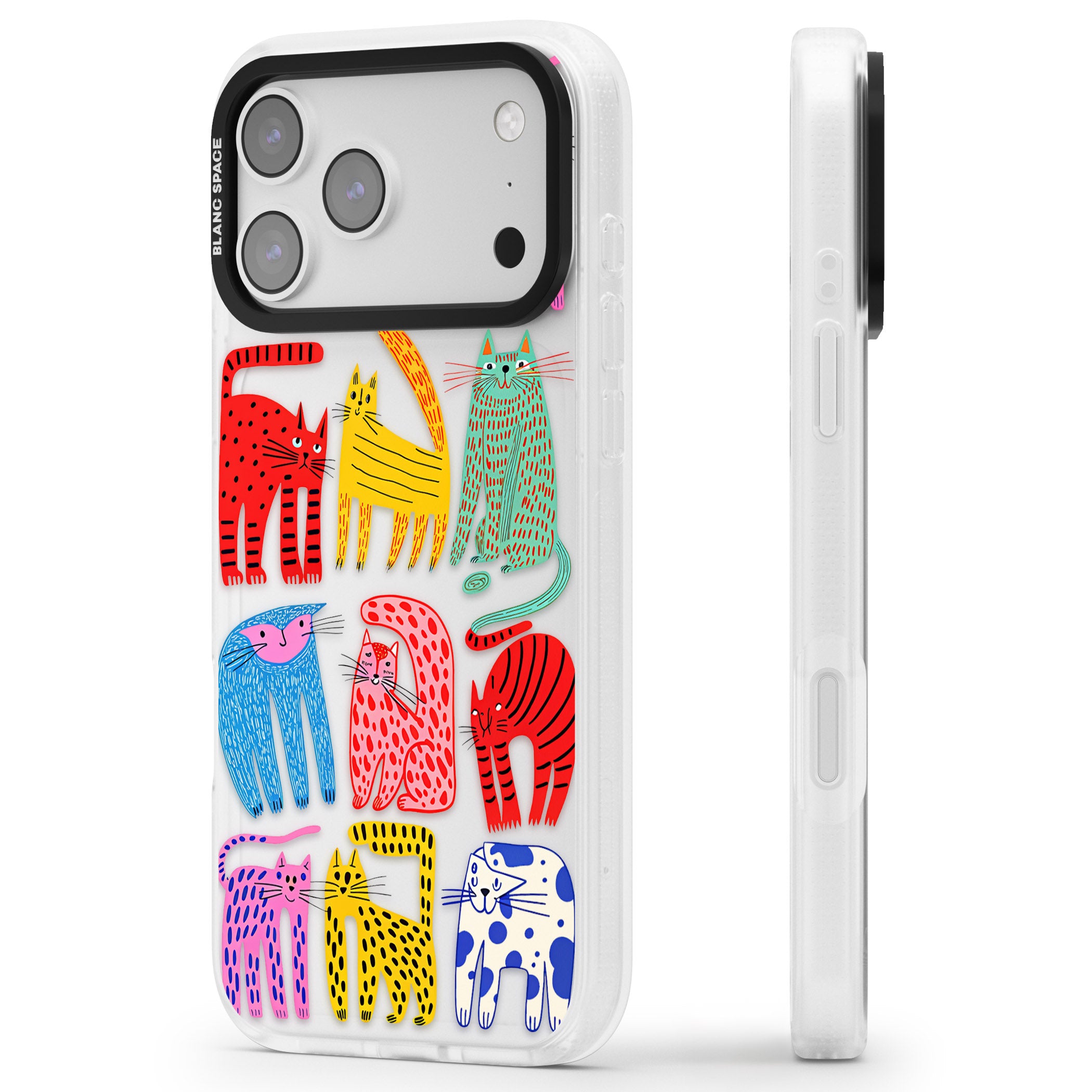 Abstract Colourful Cats iPhone 17 Pro Max Impact Air Clear Phone Case Side Profile