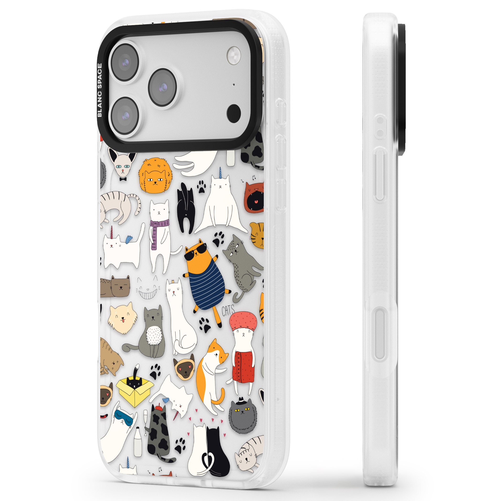 Cartoon Cat Collage iPhone 17 Pro Max Impact Air Clear Phone Case Side Profile