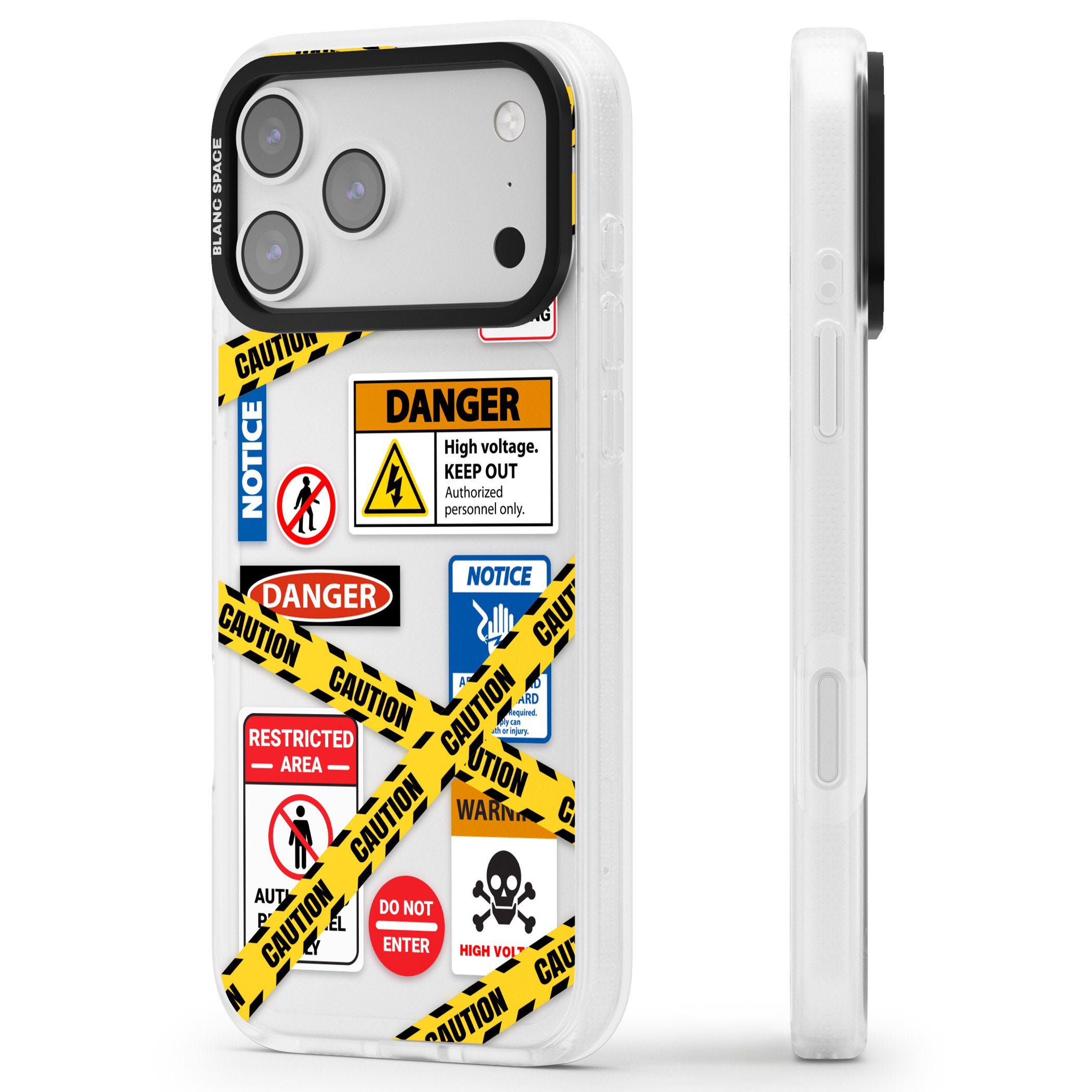 Caution Sign iPhone 17 Pro Max Impact Air Clear Phone Case Side Profile
