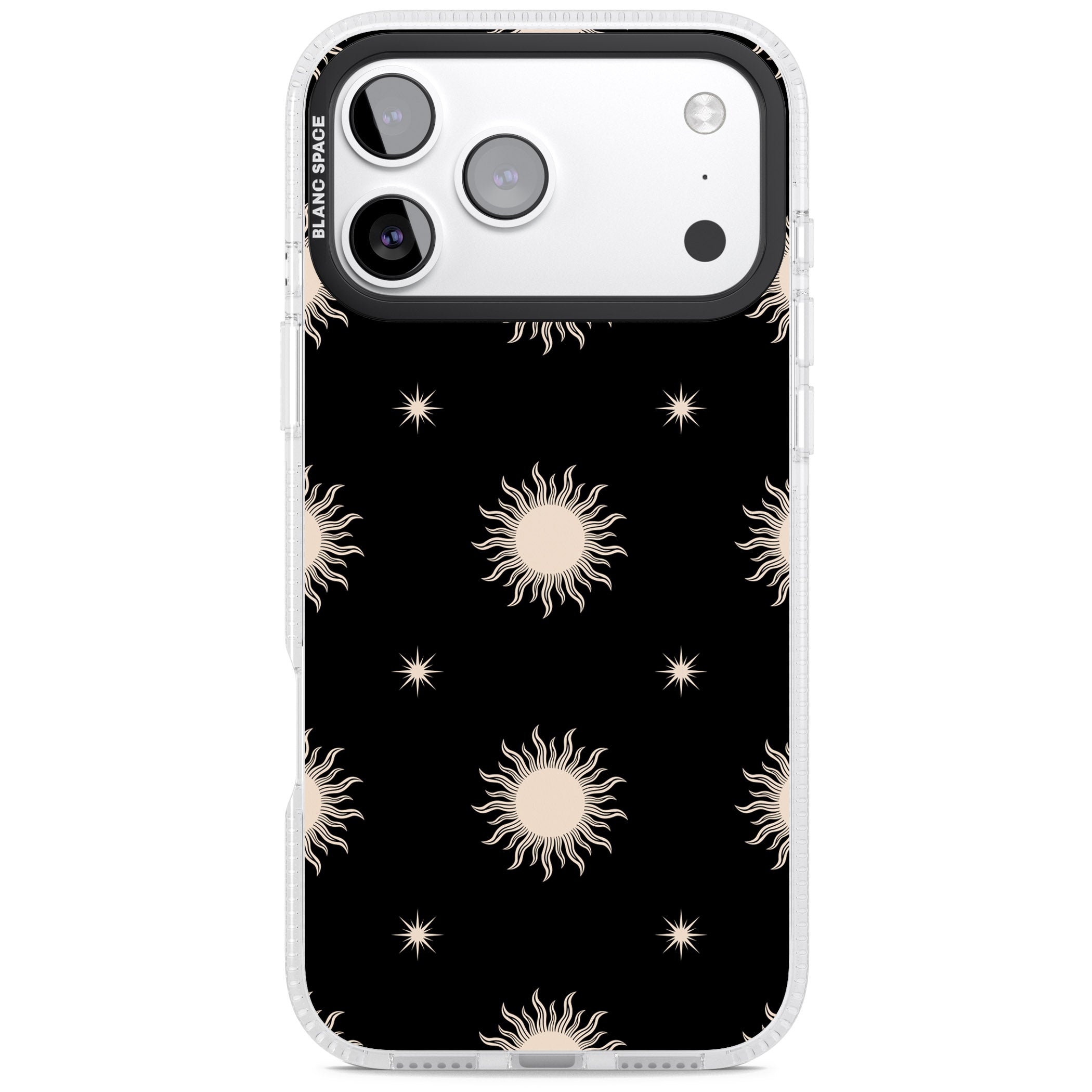 Celestial Patterns Classic Suns (Black) iPhone 17 Pro Impact Air Clear Phone Case