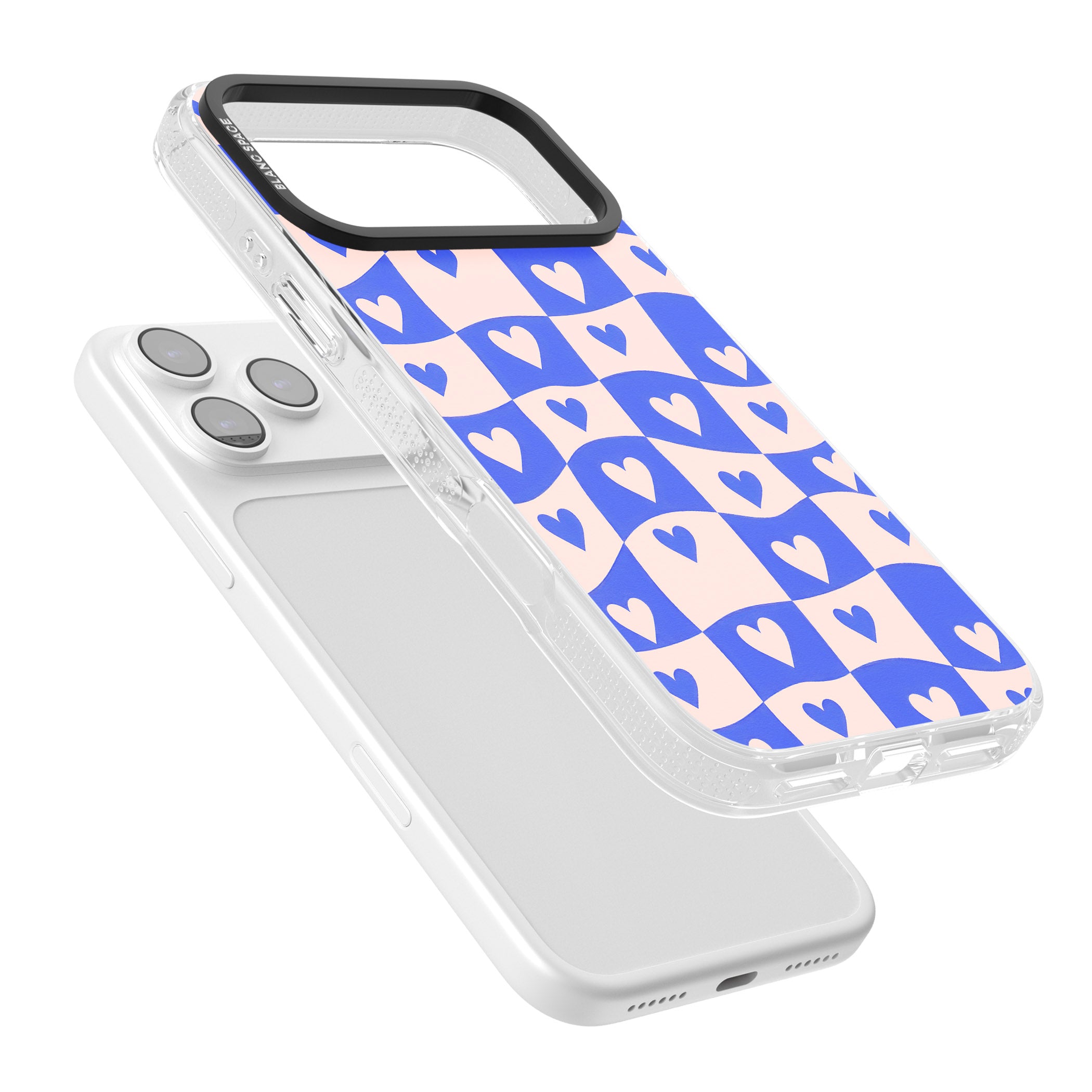 Blue Wavy Checked Hearts iPhone 17 Pro Max Impact Air Clear Phone Case Colours