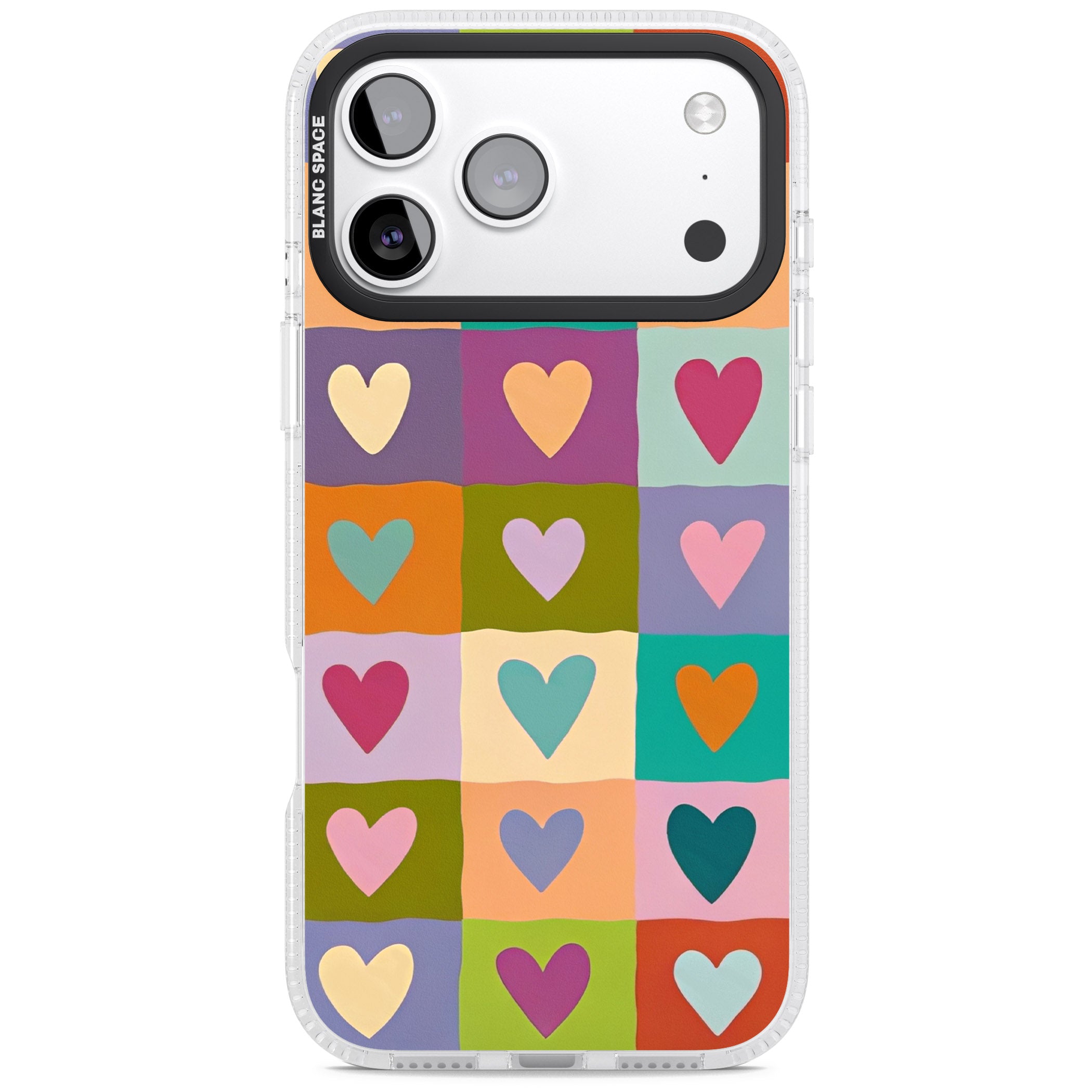 Multicolour Checked Hearts iPhone 17 Pro Max Impact Air Clear Phone Case
