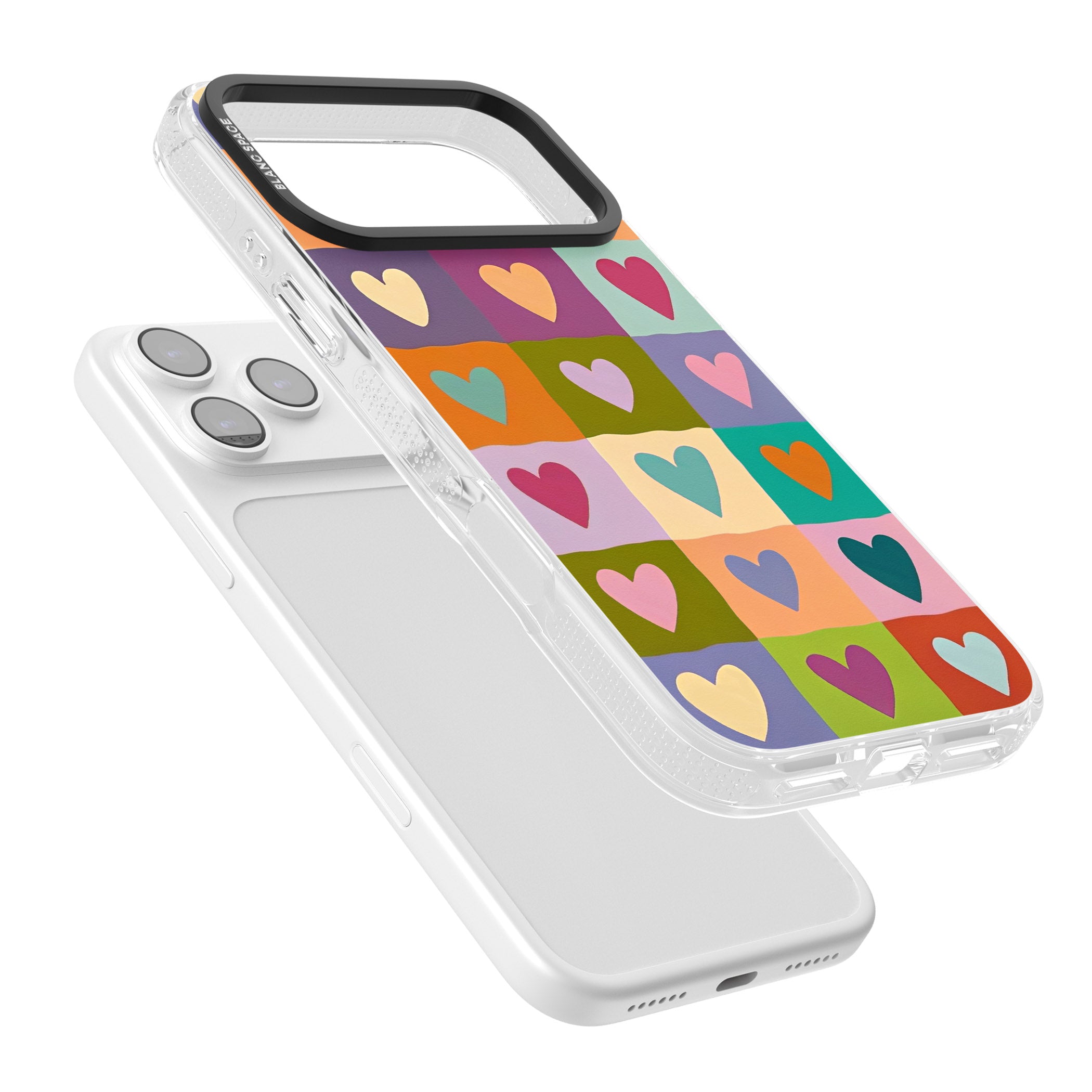 Multicolour Checked Hearts iPhone 17 Pro Max Impact Air Clear Phone Case Colours