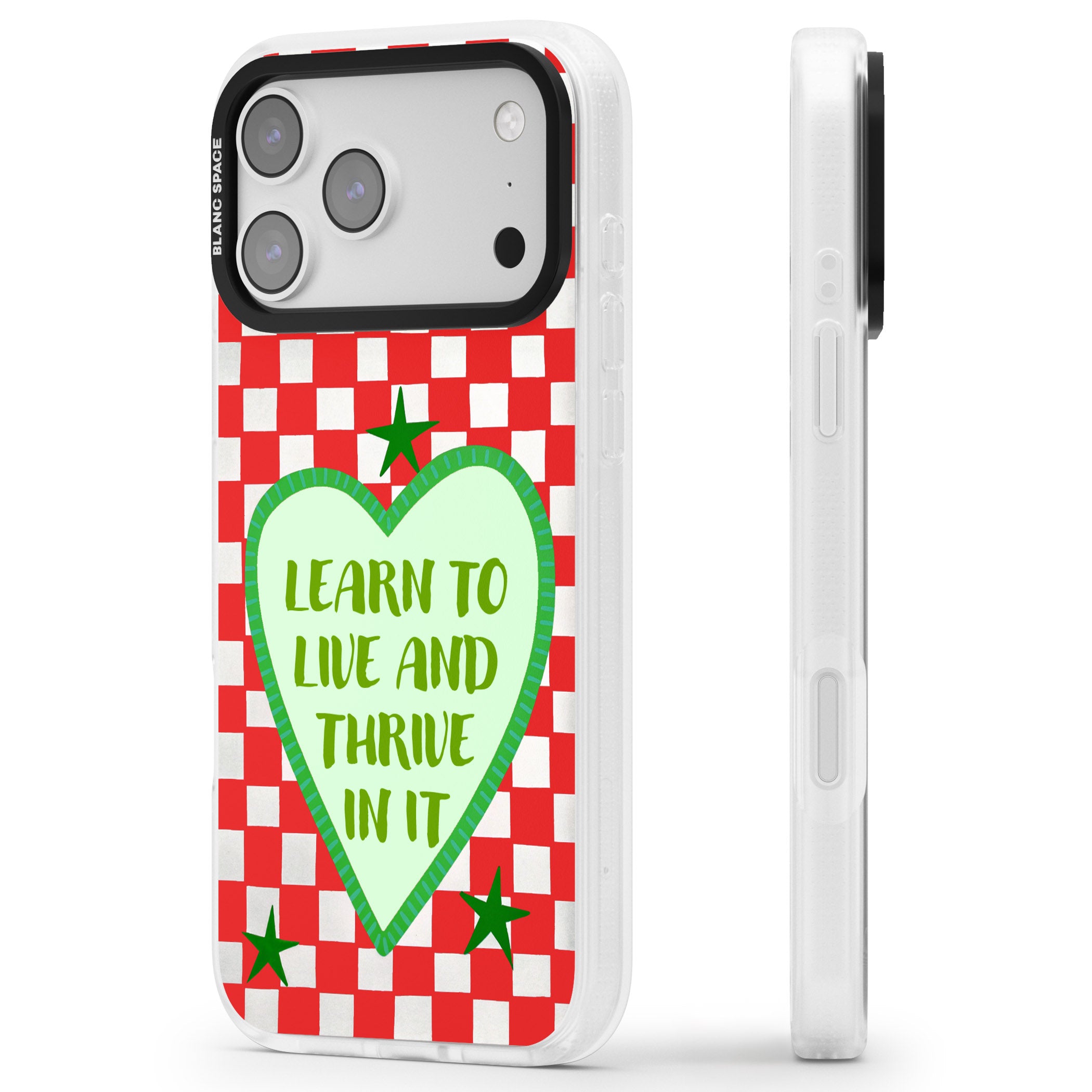 Learn To Live iPhone 17 Pro Max Impact Air Clear Phone Case Side Profile