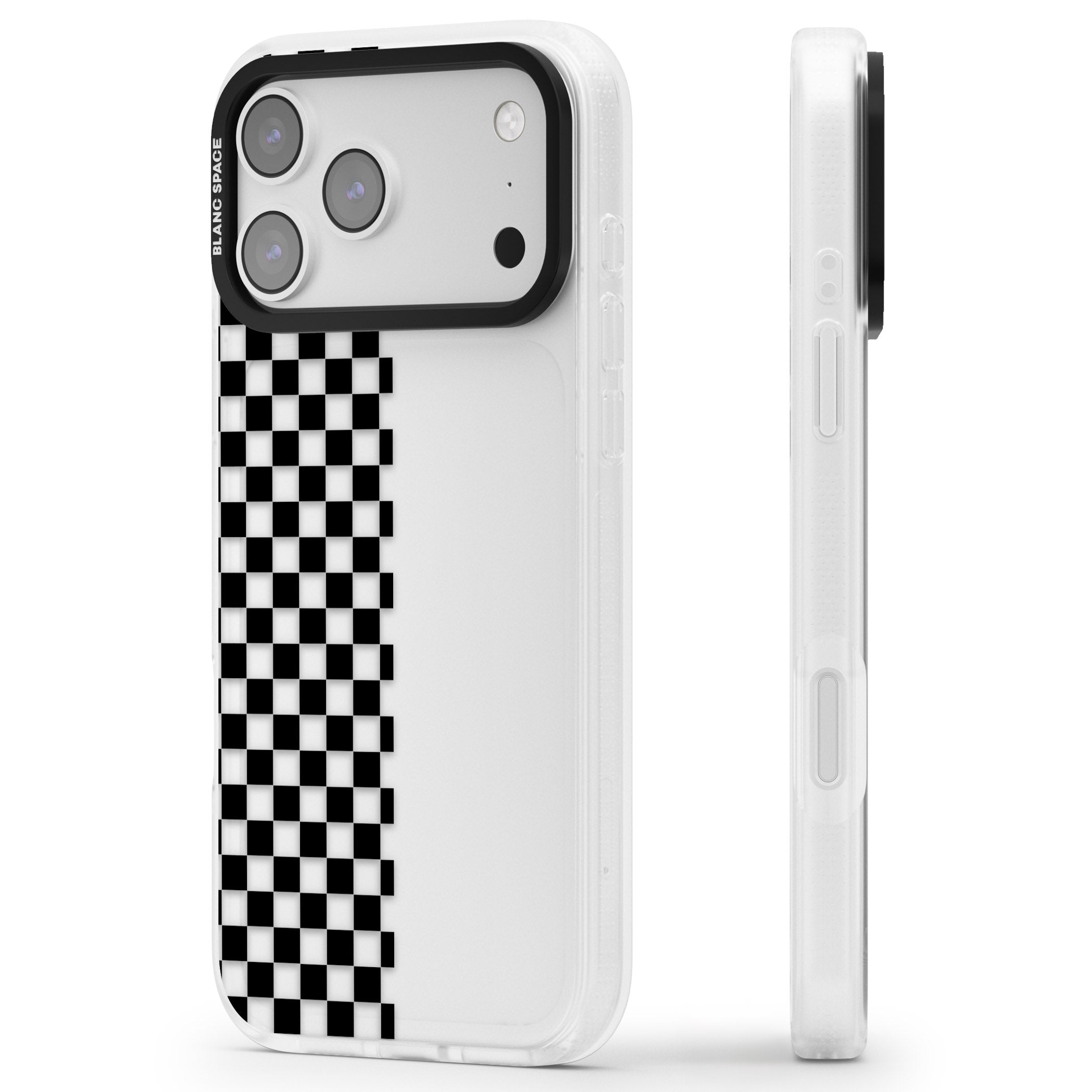 Checker: Half Black Check On Clear iPhone 17 Pro Max Impact Air Clear Phone Case Side Profile
