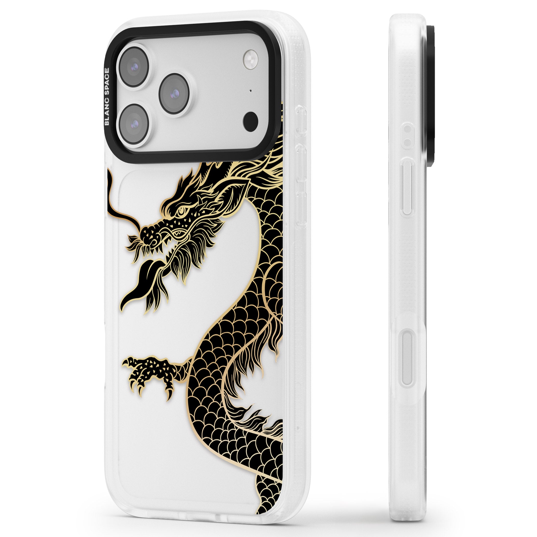 Large Black Dragon iPhone 17 Pro Max Impact Air Clear Phone Case Side Profile
