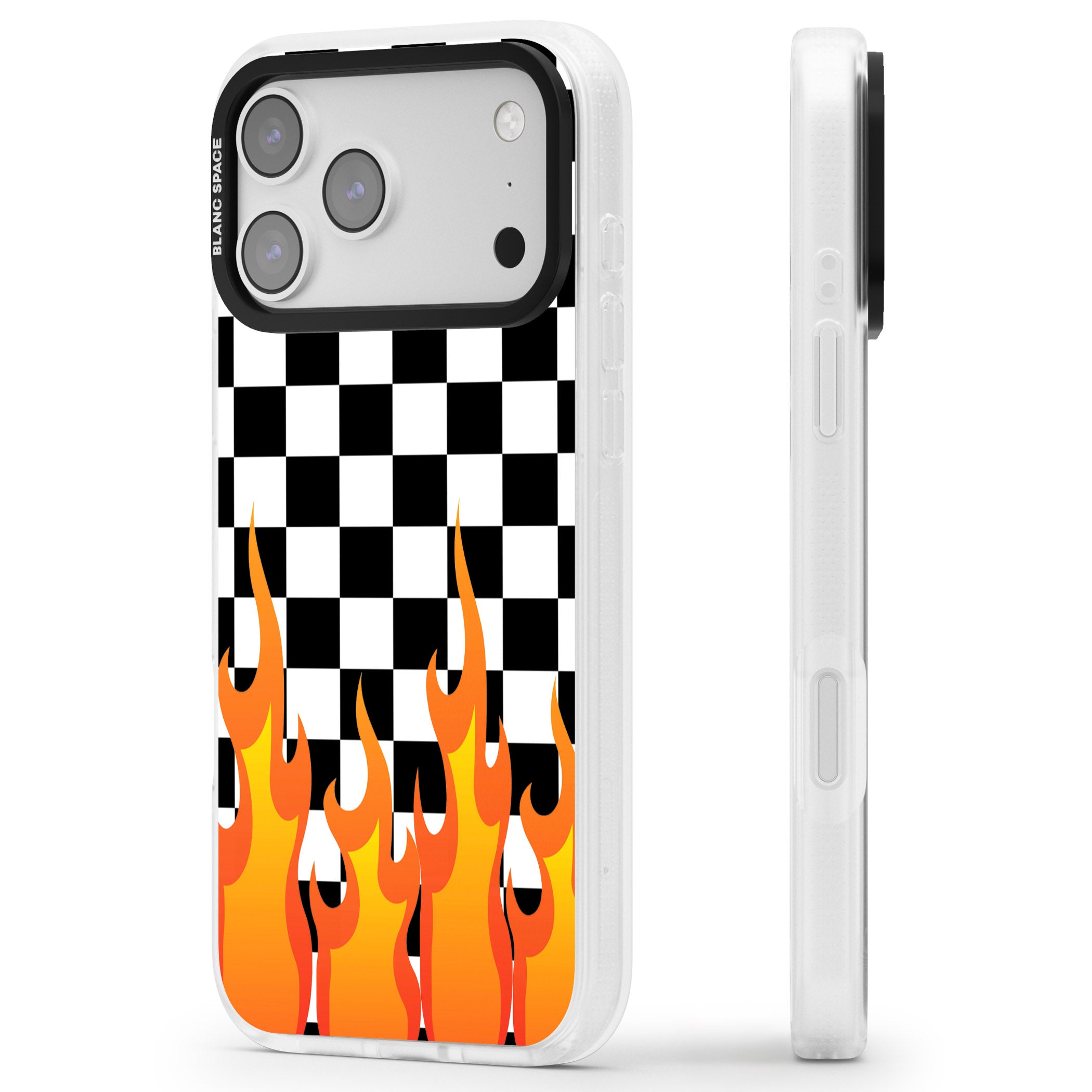 Checkered Fire iPhone 17 Pro Max Impact Air Clear Phone Case Side Profile