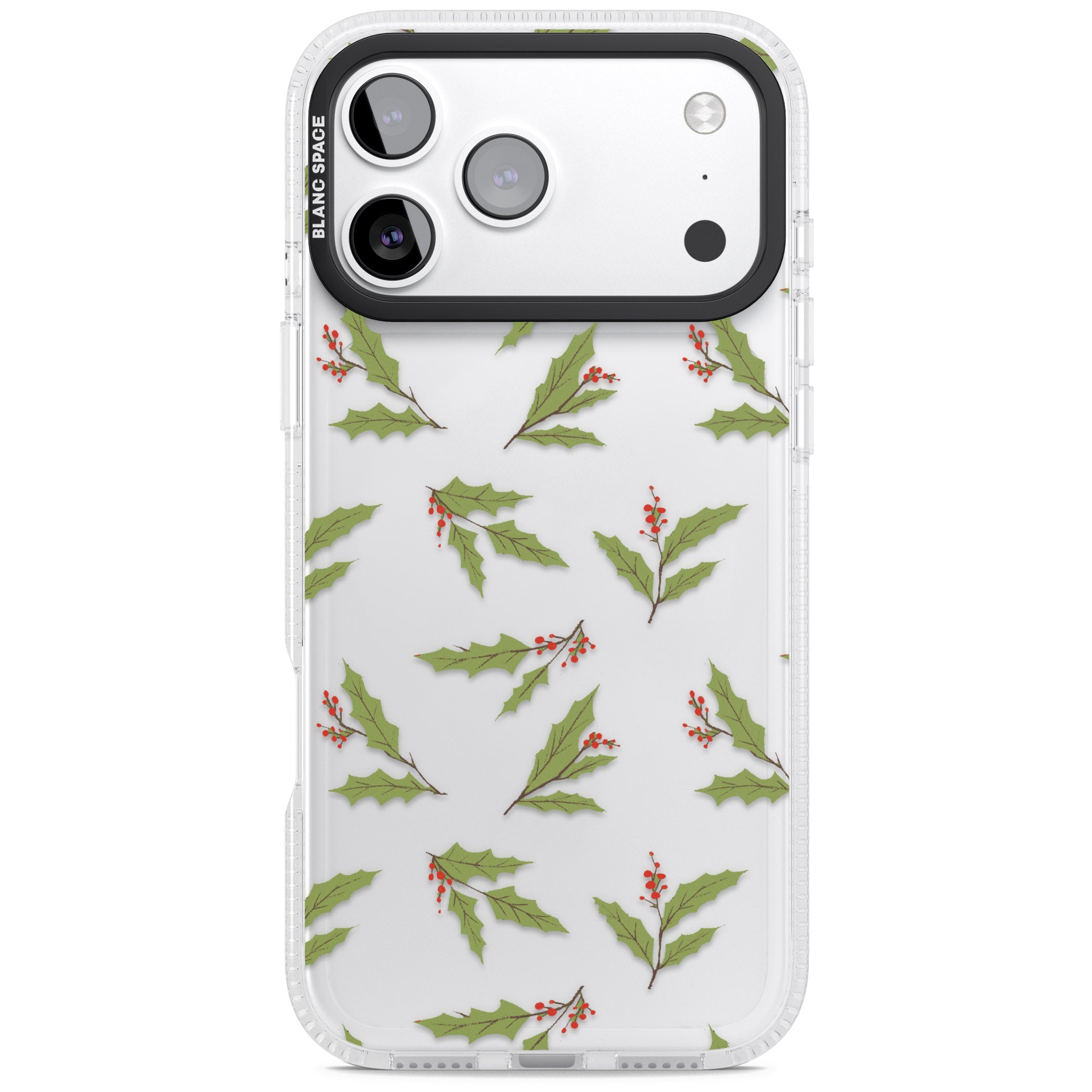 Christmas Holly Pattern iPhone 17 Pro Max Impact Air Clear Phone Case