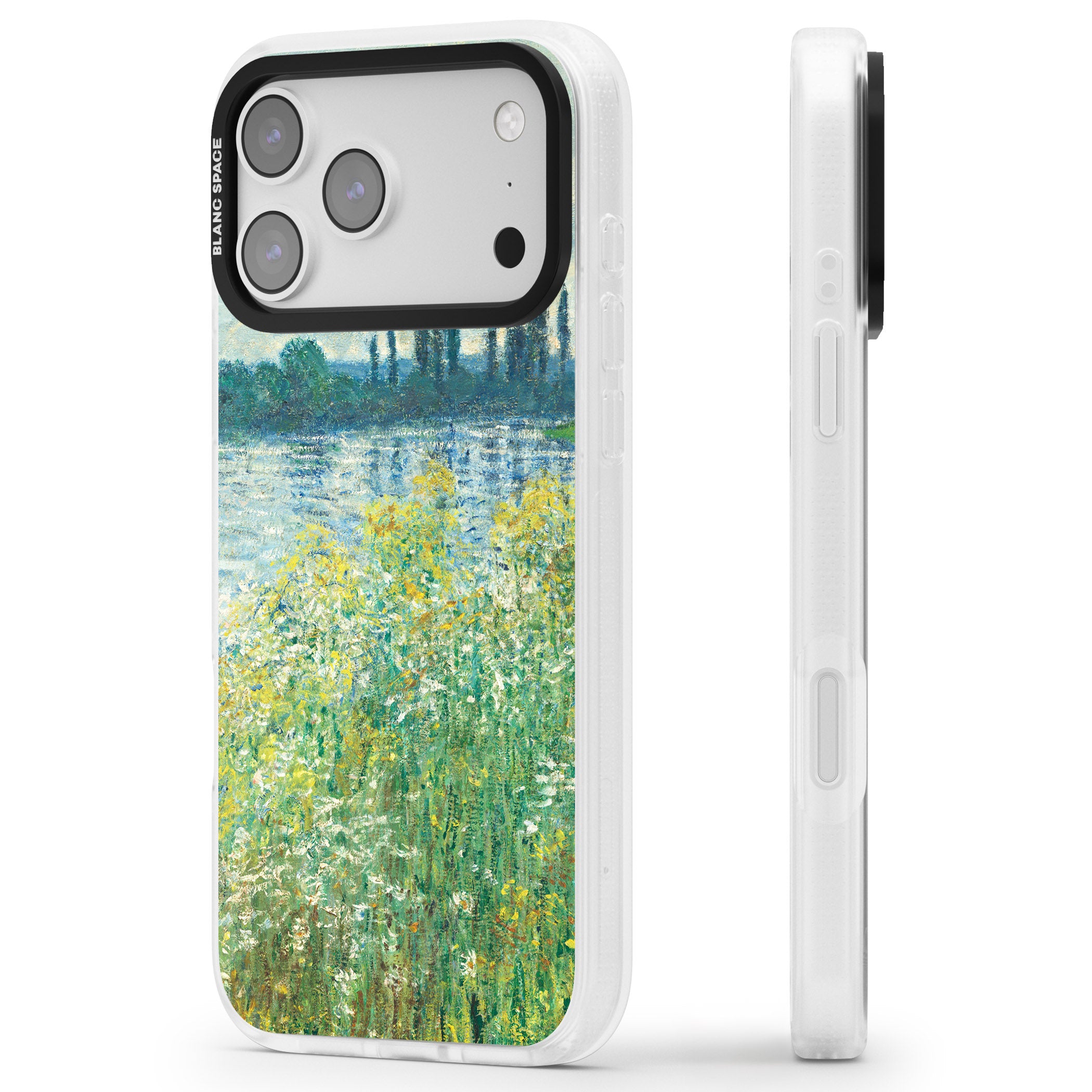 Banks Of The Seine By Claude Monet iPhone 17 Pro Max Impact Air Clear Phone Case Side Profile