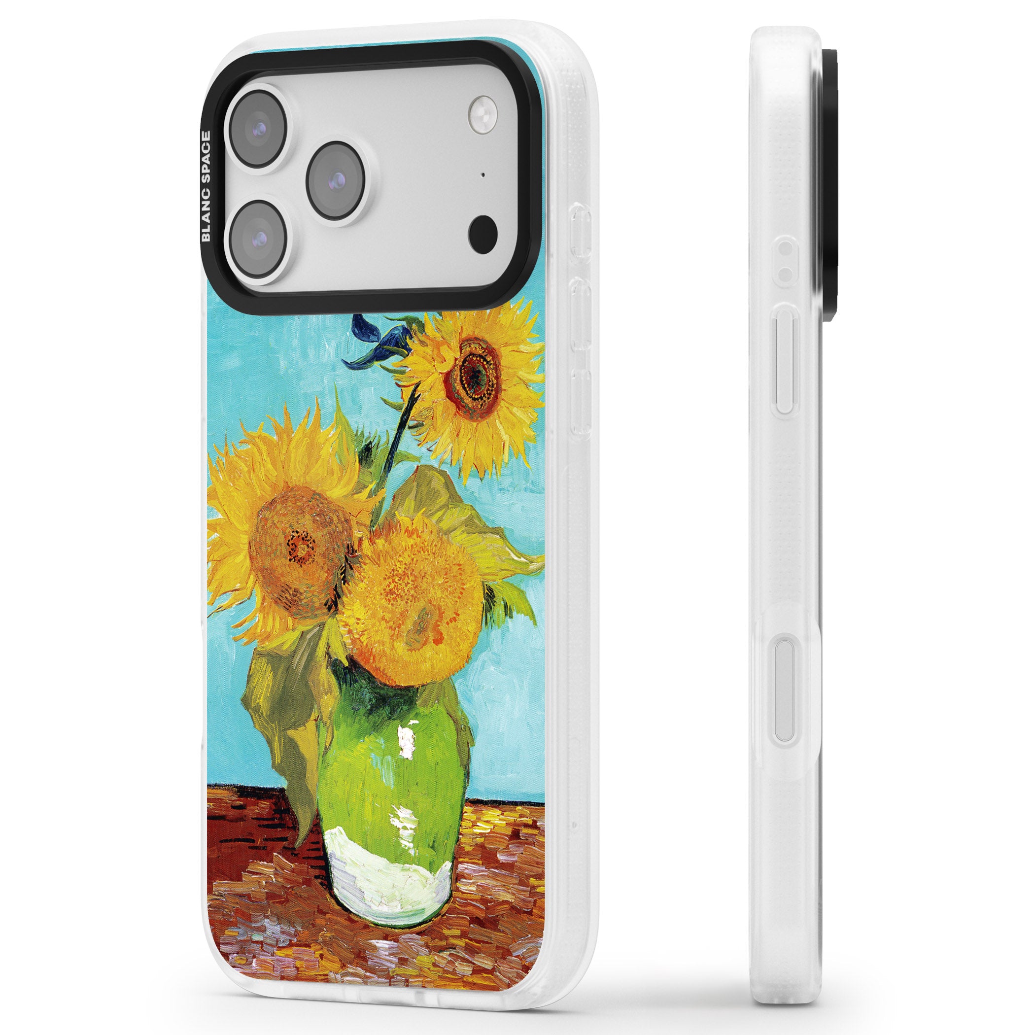 Vase With Three Sunflowers iPhone 17 Pro Max Impact Air Clear Phone Case Side Profile
