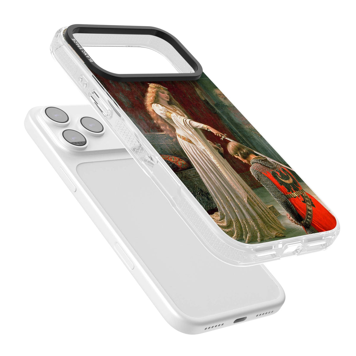 The Accolade renaissance art iPhone case featuring Edmund Blair Leighton's painting of a queen knighting a kneeling knight | Clear Case Impact Air case for iPhone 17 Pro, iPhone 17 Pro Max