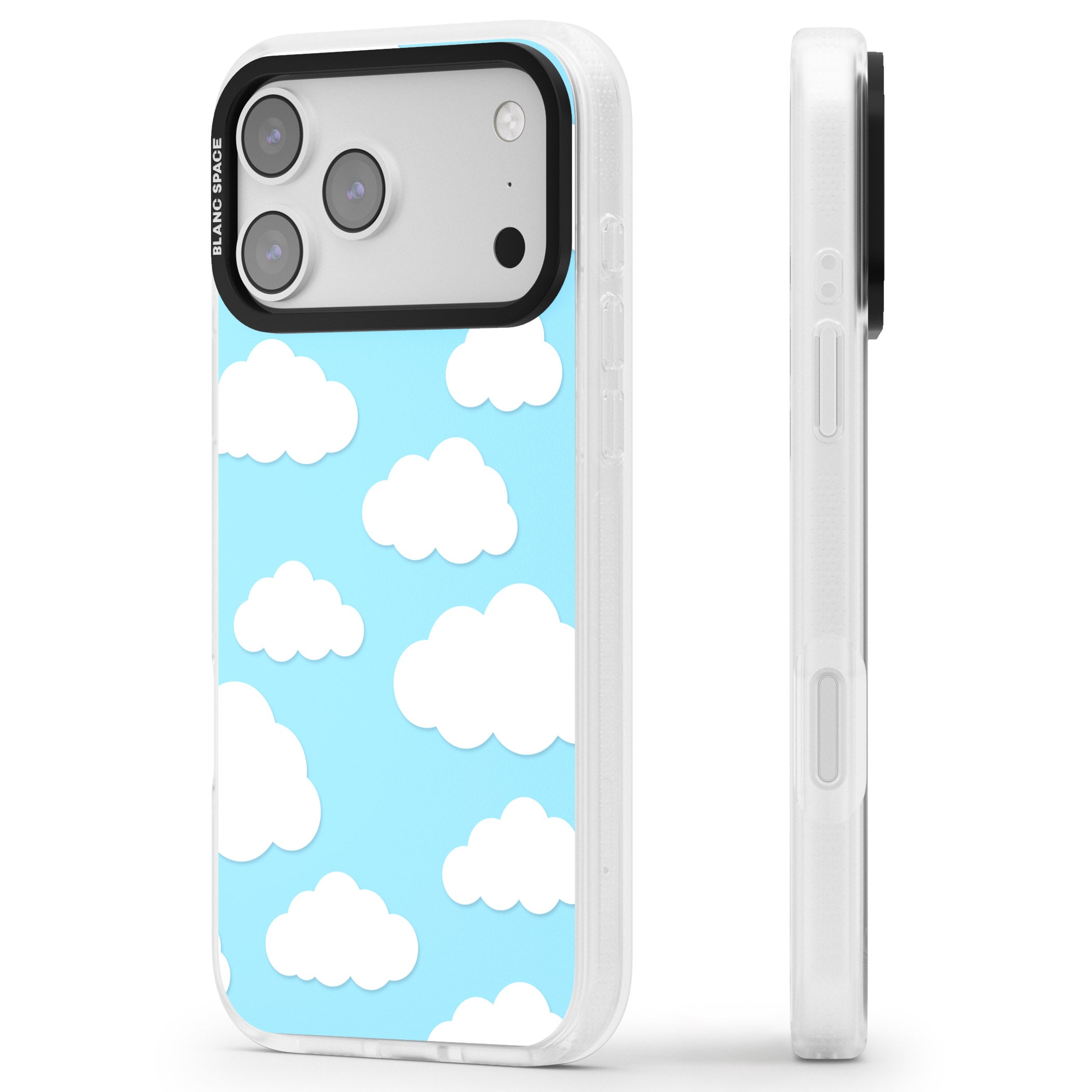 Blue Sky & Clouds Pattern iPhone 17 Pro Max Impact Air Clear Phone Case Side Profile