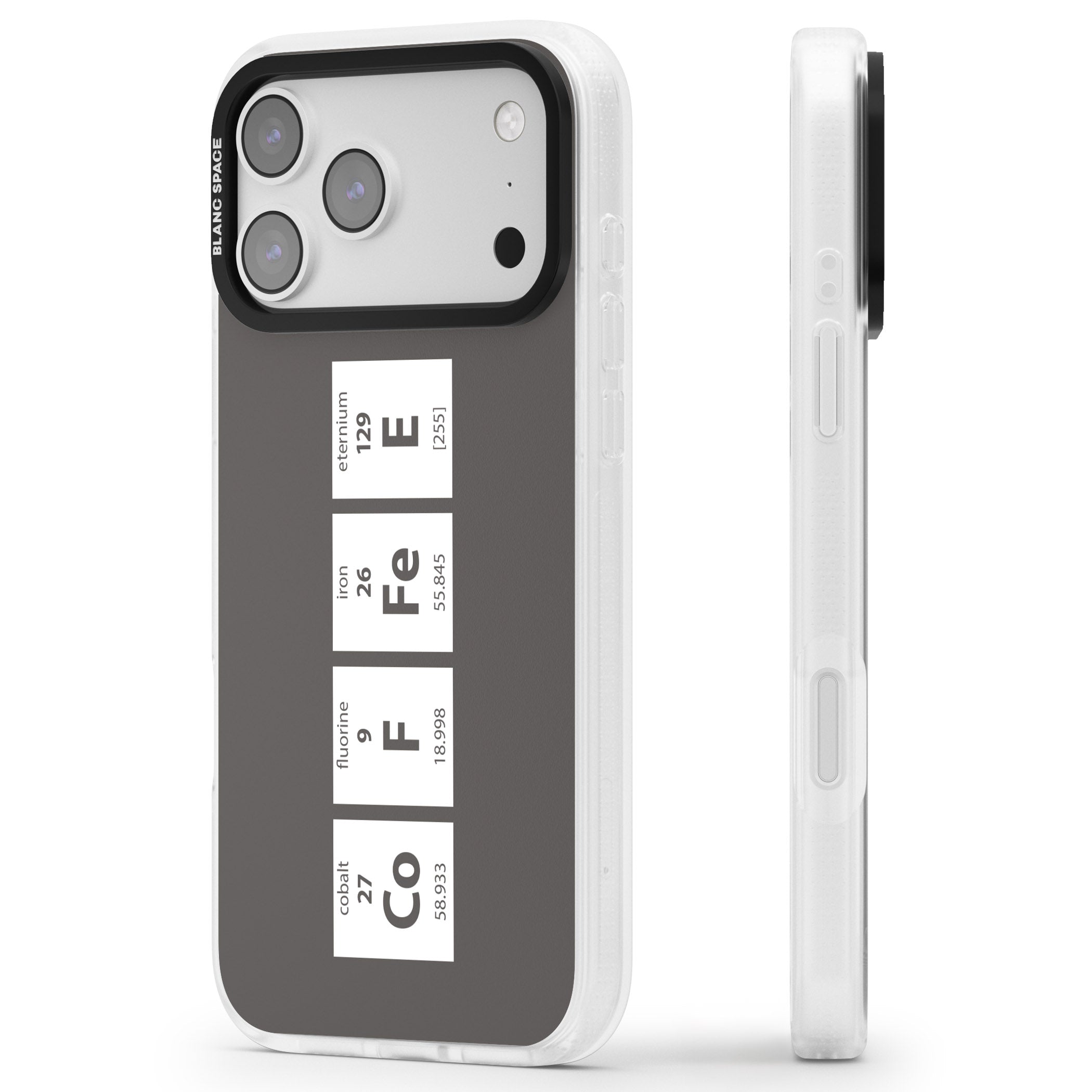 Coffee Element (Grey) iPhone 17 Pro Max Impact Air Clear Phone Case Side Profile