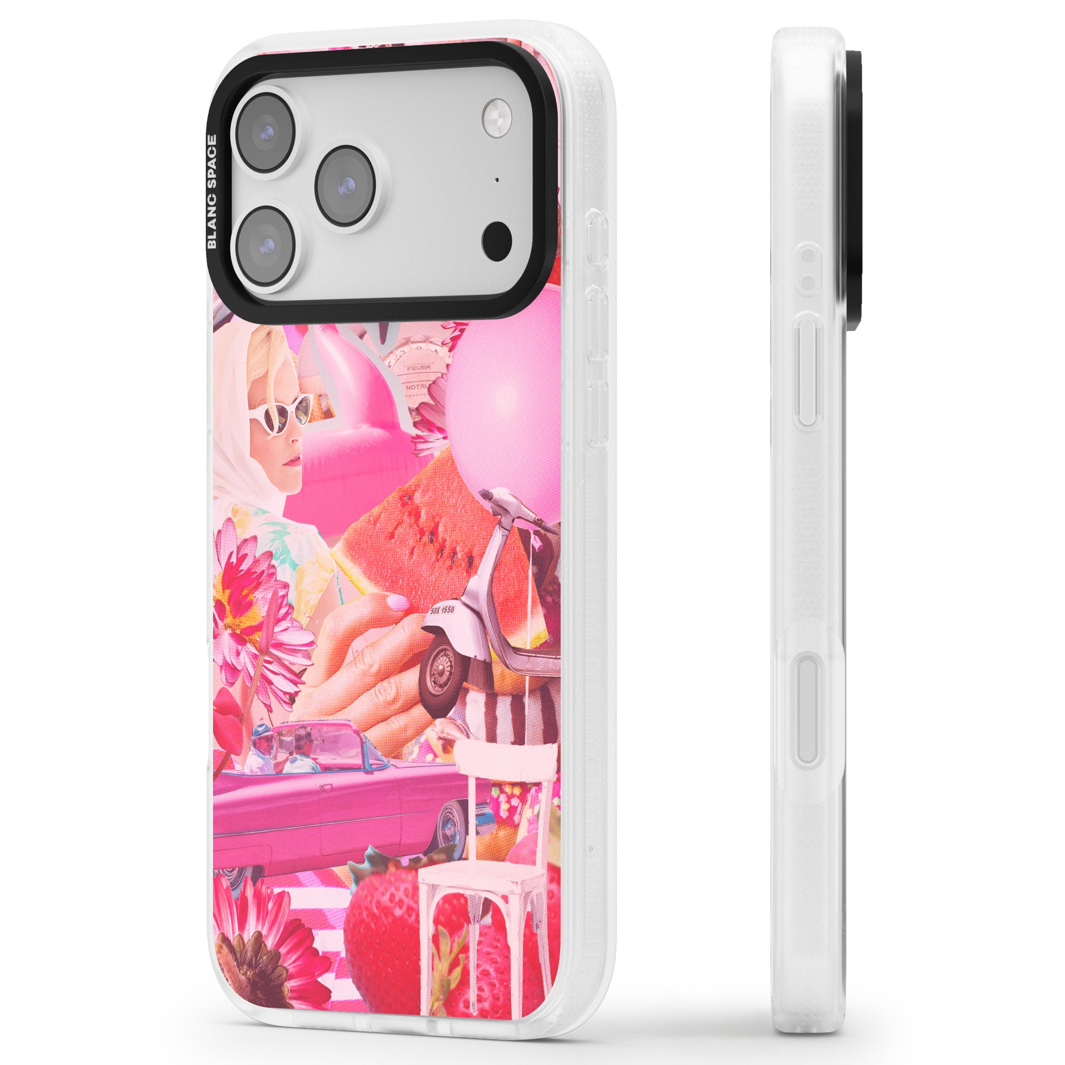 Retro Pink Glamour iPhone 17 Pro Max Impact Air Clear Phone Case Side Profile