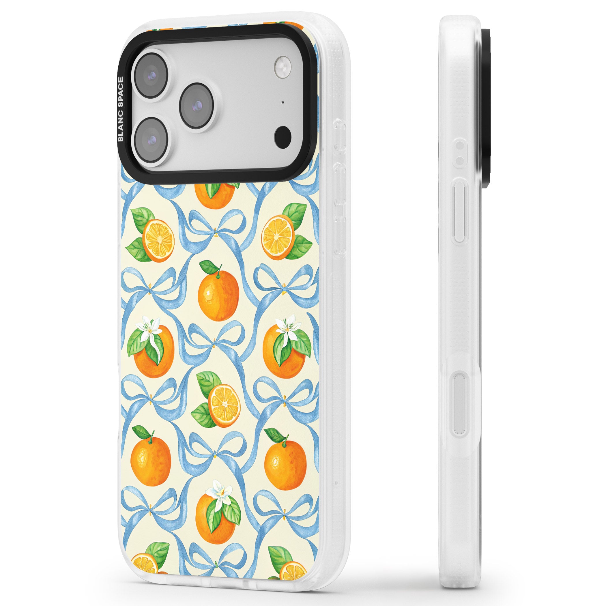 Bows & Clementines iPhone 17 Pro Max Impact Air Clear Phone Case Side Profile