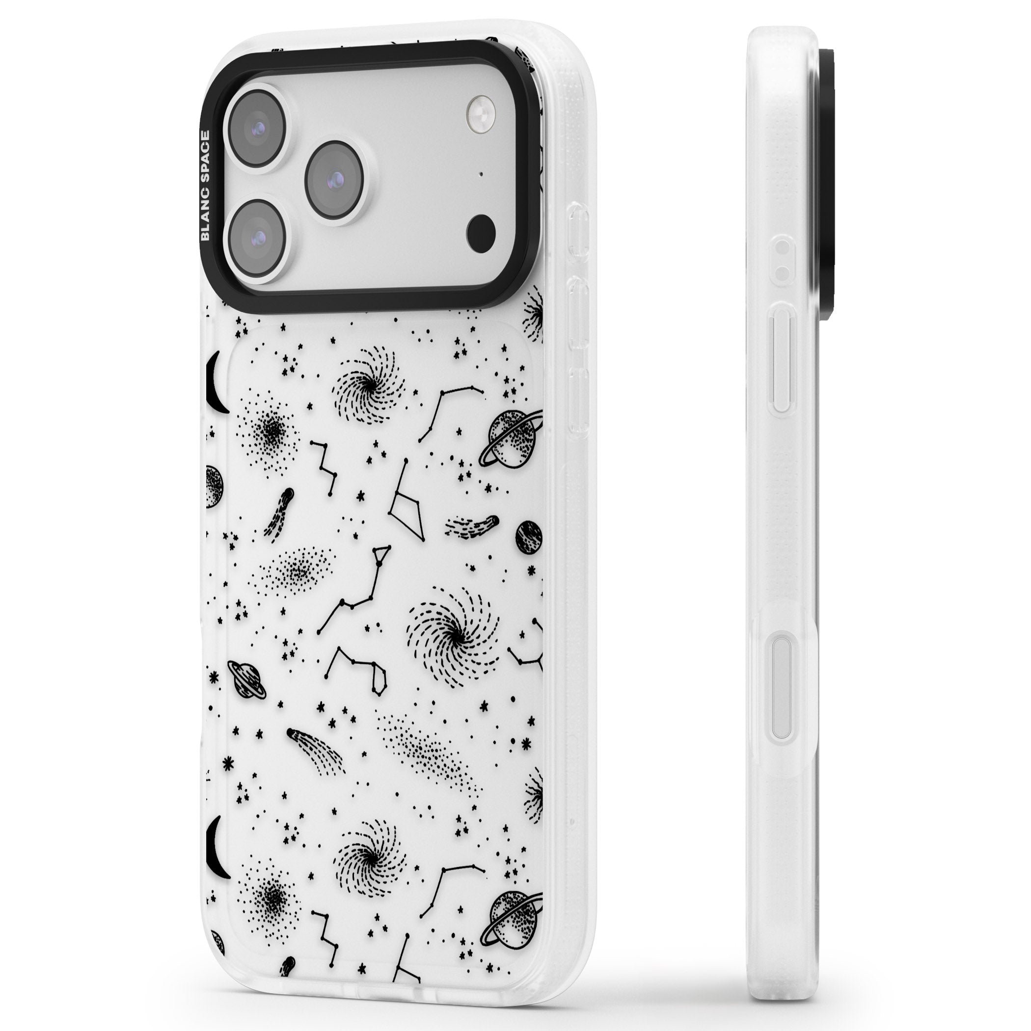 Galactic Sketch iPhone 17 Pro Max Impact Air Clear Phone Case Side Profile