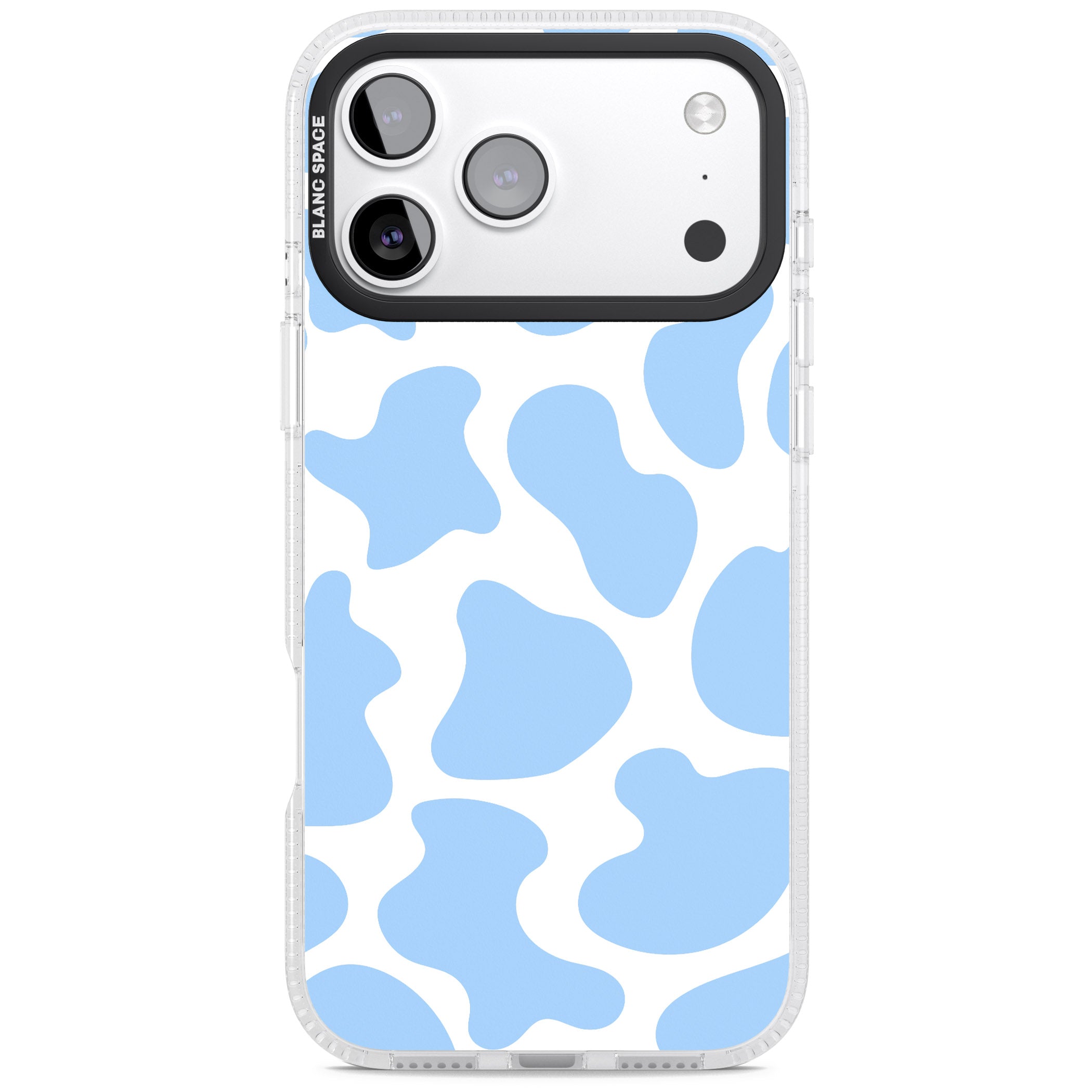 Blue And White Cow Print iPhone 17 Pro Max Impact Air Clear Phone Case