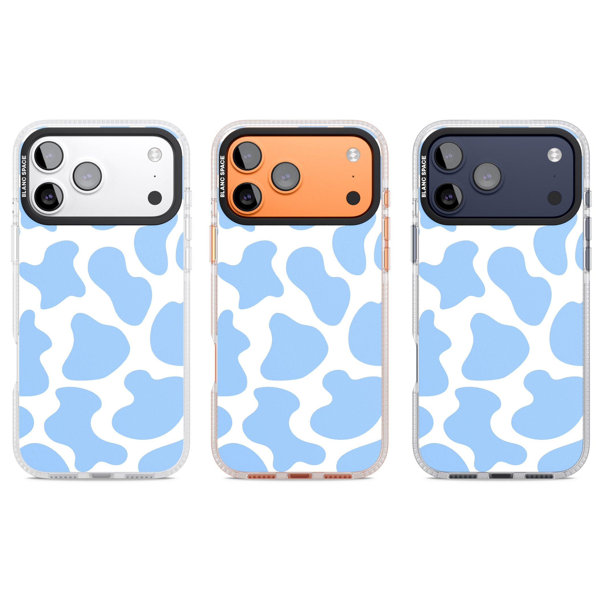 Blue And White Cow Print iPhone 17 Pro Impact Air Clear Phone Case APT Impact Protection