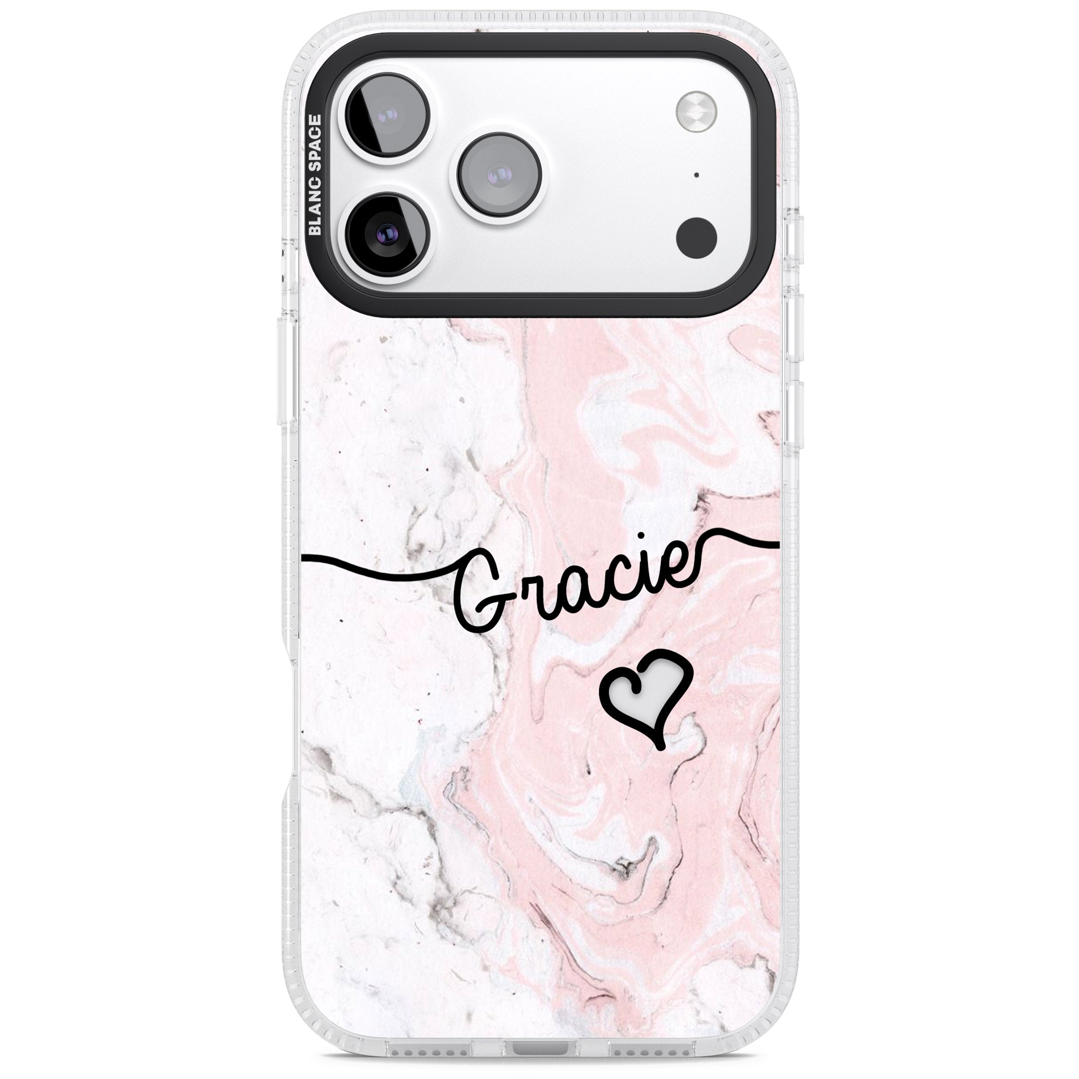 Personalised Pink Marble iPhone 17 Pro Max Impact Air Clear Phone Case