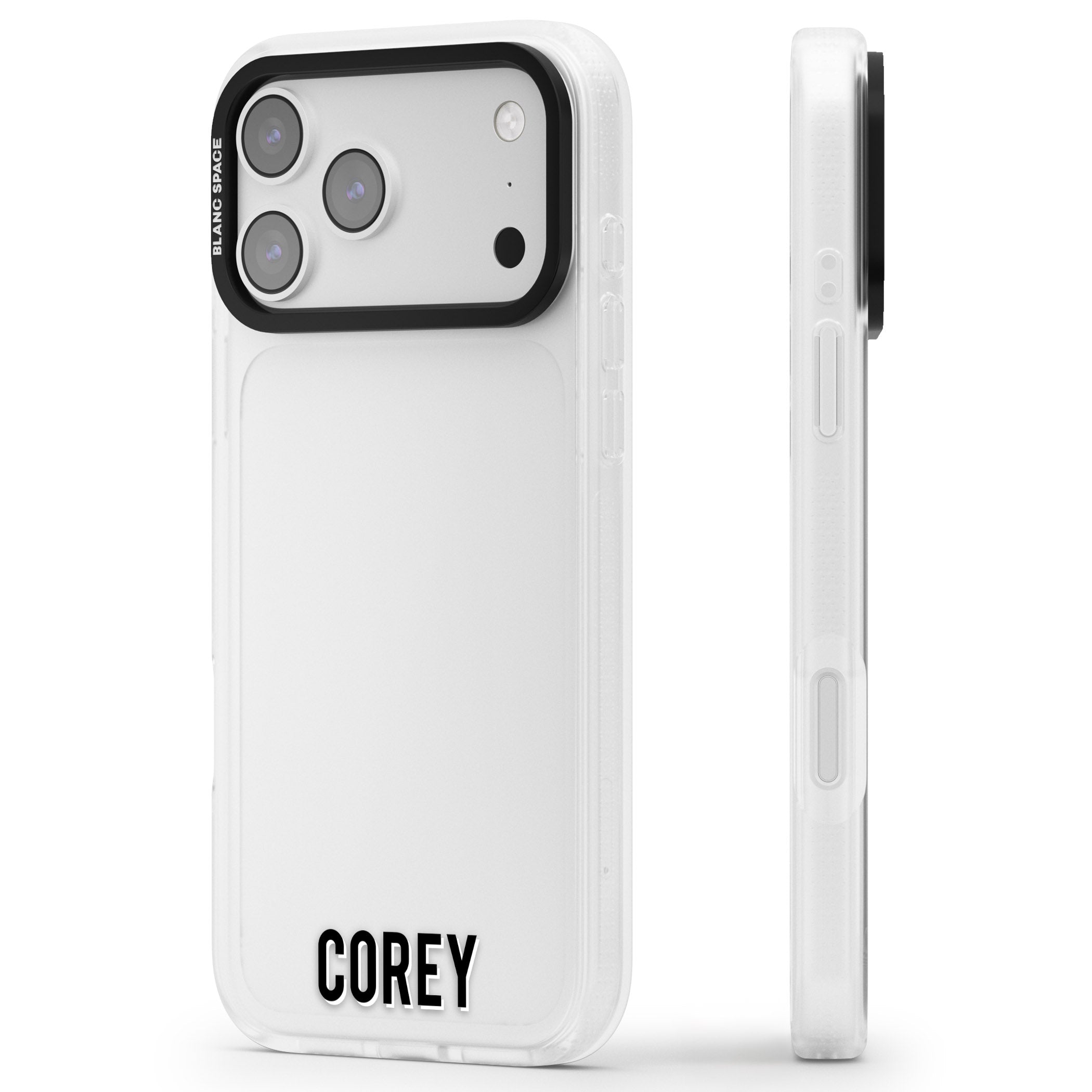 Personalised Bottom Name iPhone 17 Pro Max Impact Air Clear Phone Case Side Profile