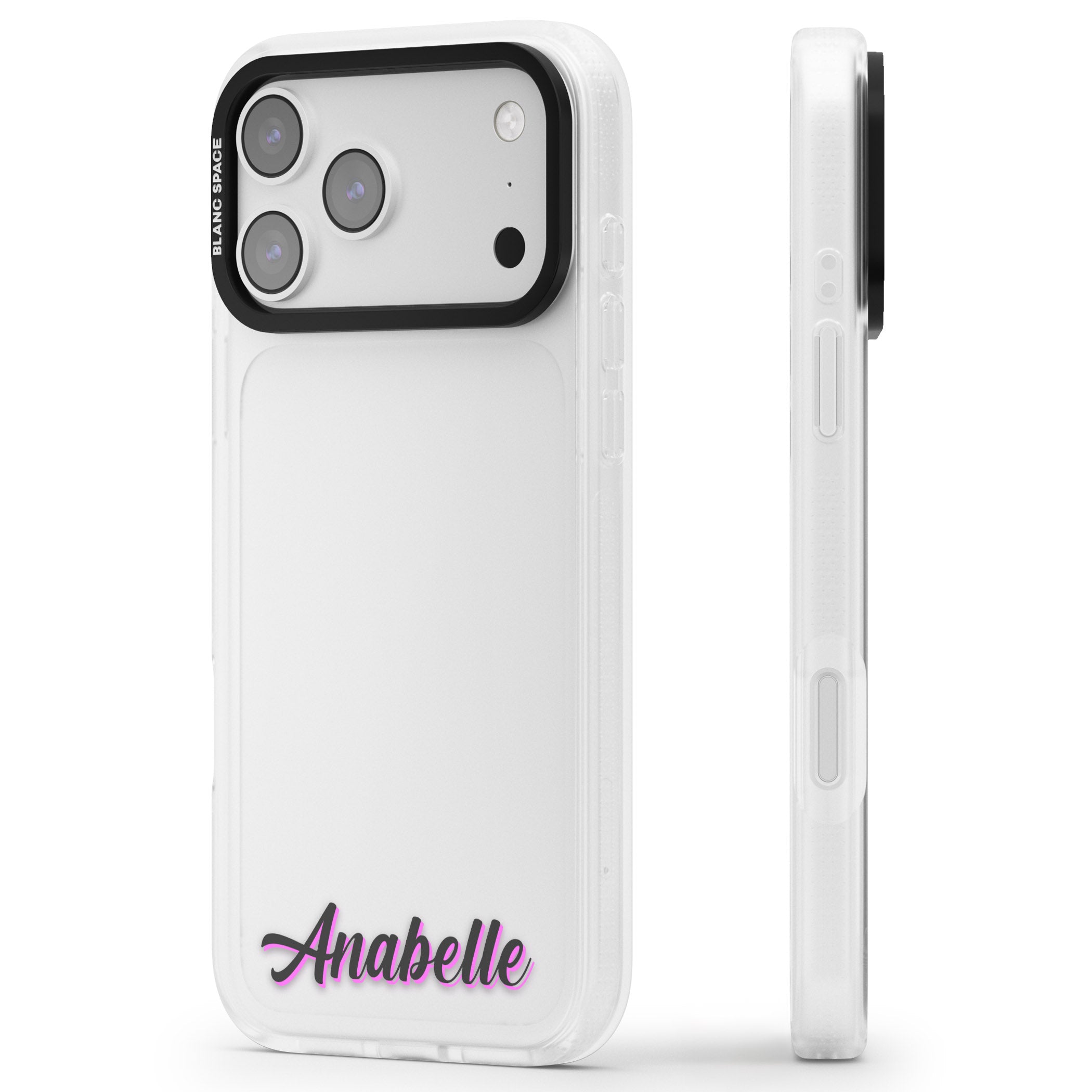 Personalised Cute Bottom Name iPhone 17 Pro Max Impact Air Clear Phone Case Side Profile