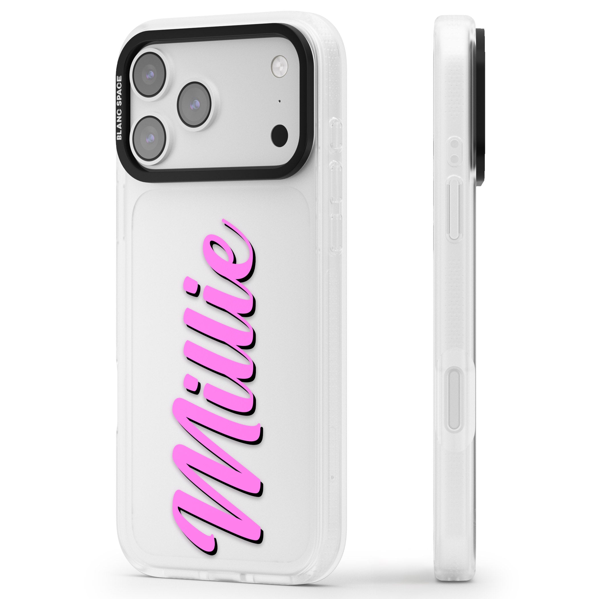 Personalised Cute Vertical Name iPhone 17 Pro Max Impact Air Clear Phone Case Side Profile