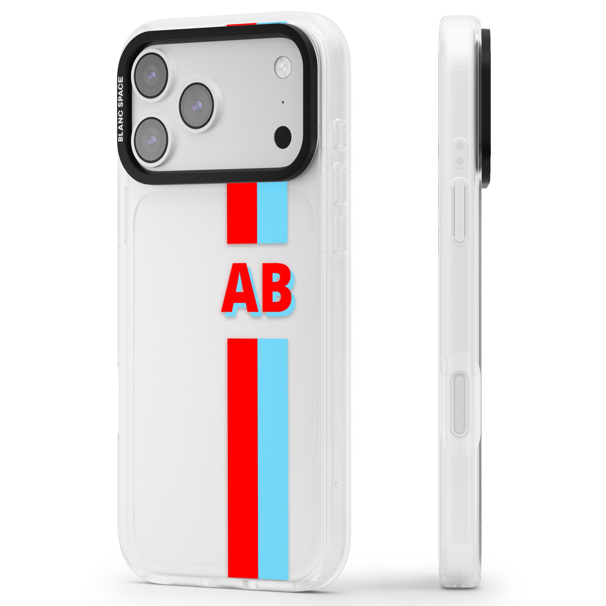 Personalised Bold Striped iPhone 17 Pro Max Impact Air Clear Phone Case Side Profile