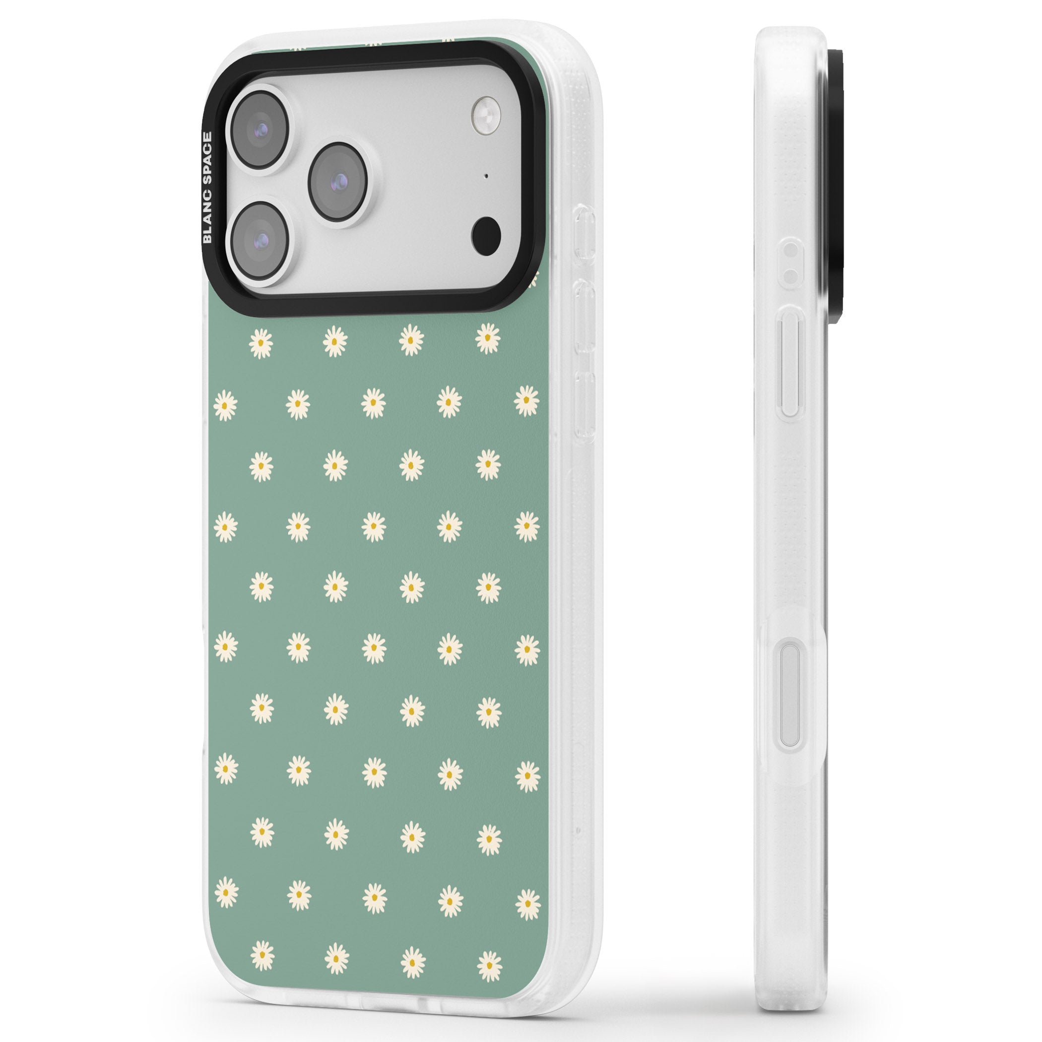 Sage Daisy Floral iPhone 17 Pro Max Impact Air Clear Phone Case Side Profile