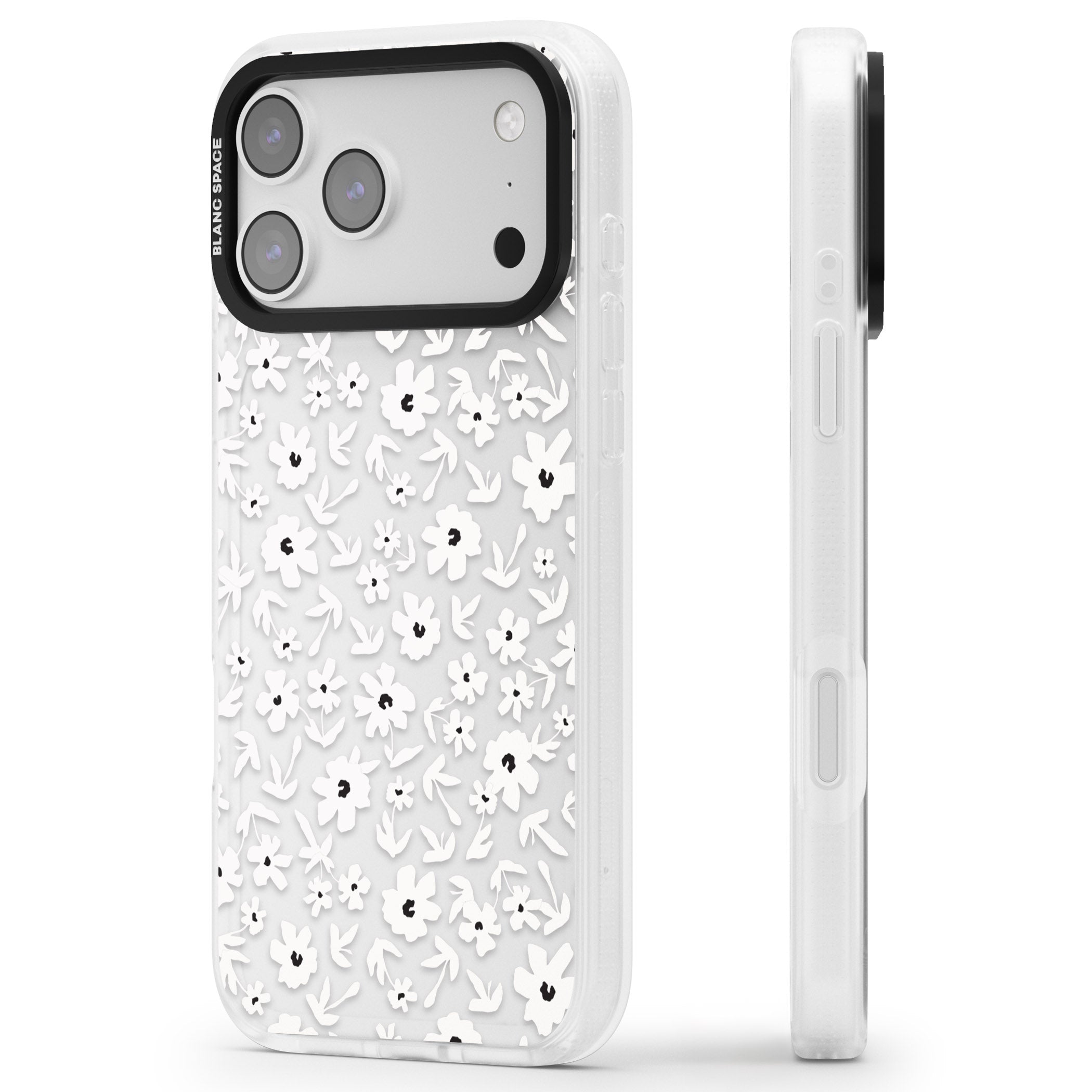 Monochrome Floral iPhone 17 Pro Max Impact Air Clear Phone Case Side Profile