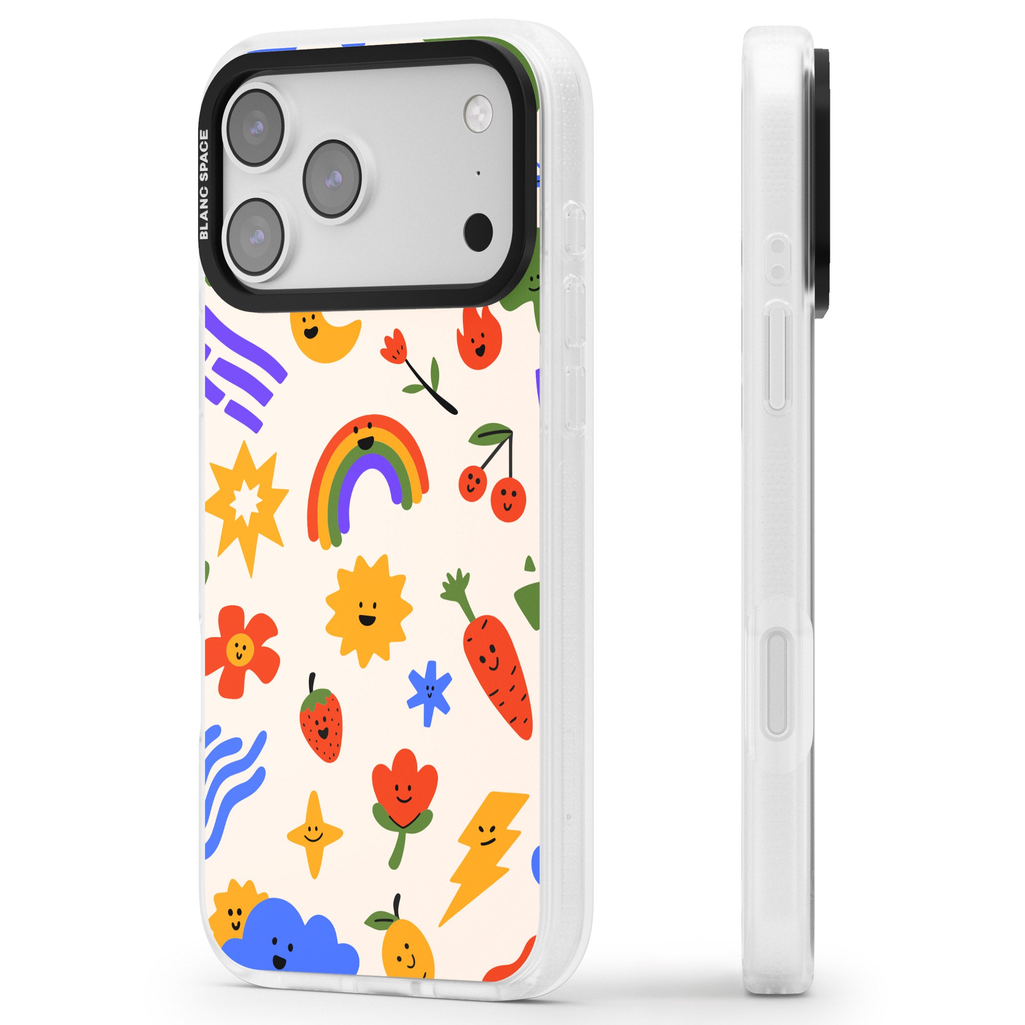 Playful Kawaii Icons iPhone 17 Pro Max Impact Air Clear Phone Case Side Profile