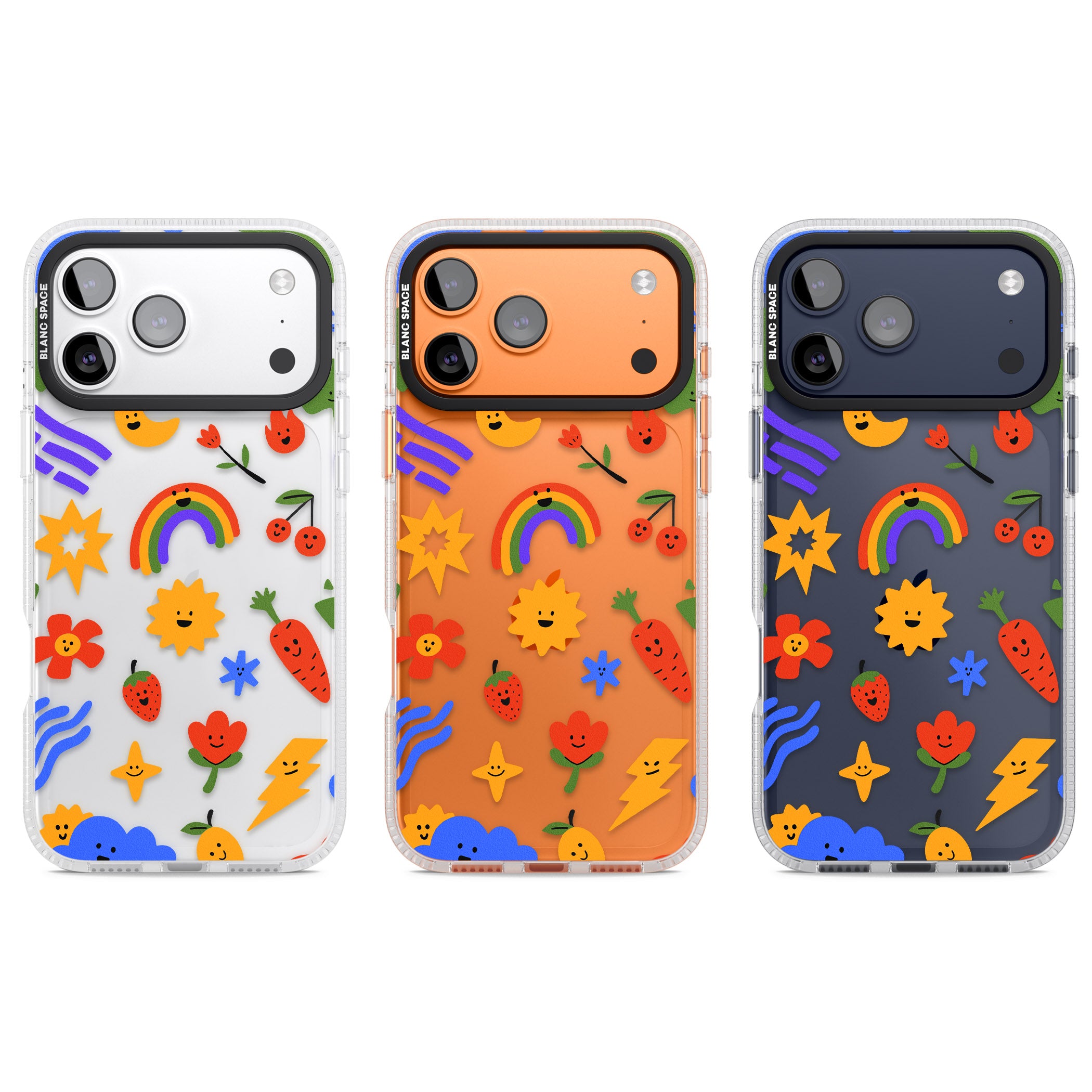 Colorful Kawaii Icons iPhone 17 Pro Impact Air Clear Phone Case APT Impact Protection