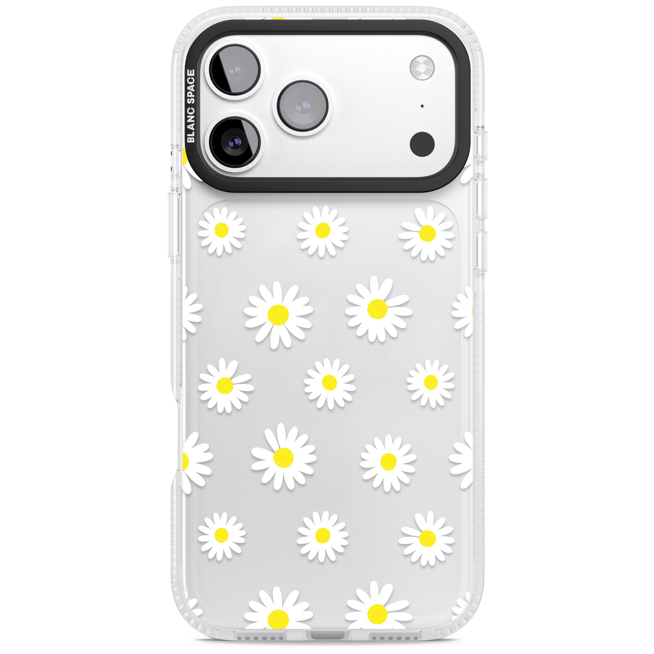Personalised White Daisy Pattern iPhone 17 Pro Max Impact Air Clear Phone Case