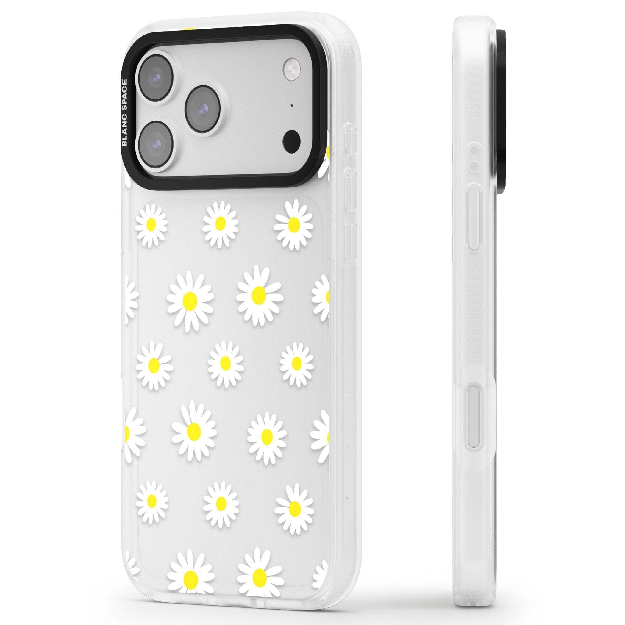 Personalised White Daisy Pattern iPhone 17 Pro Max Impact Air Clear Phone Case Side Profile